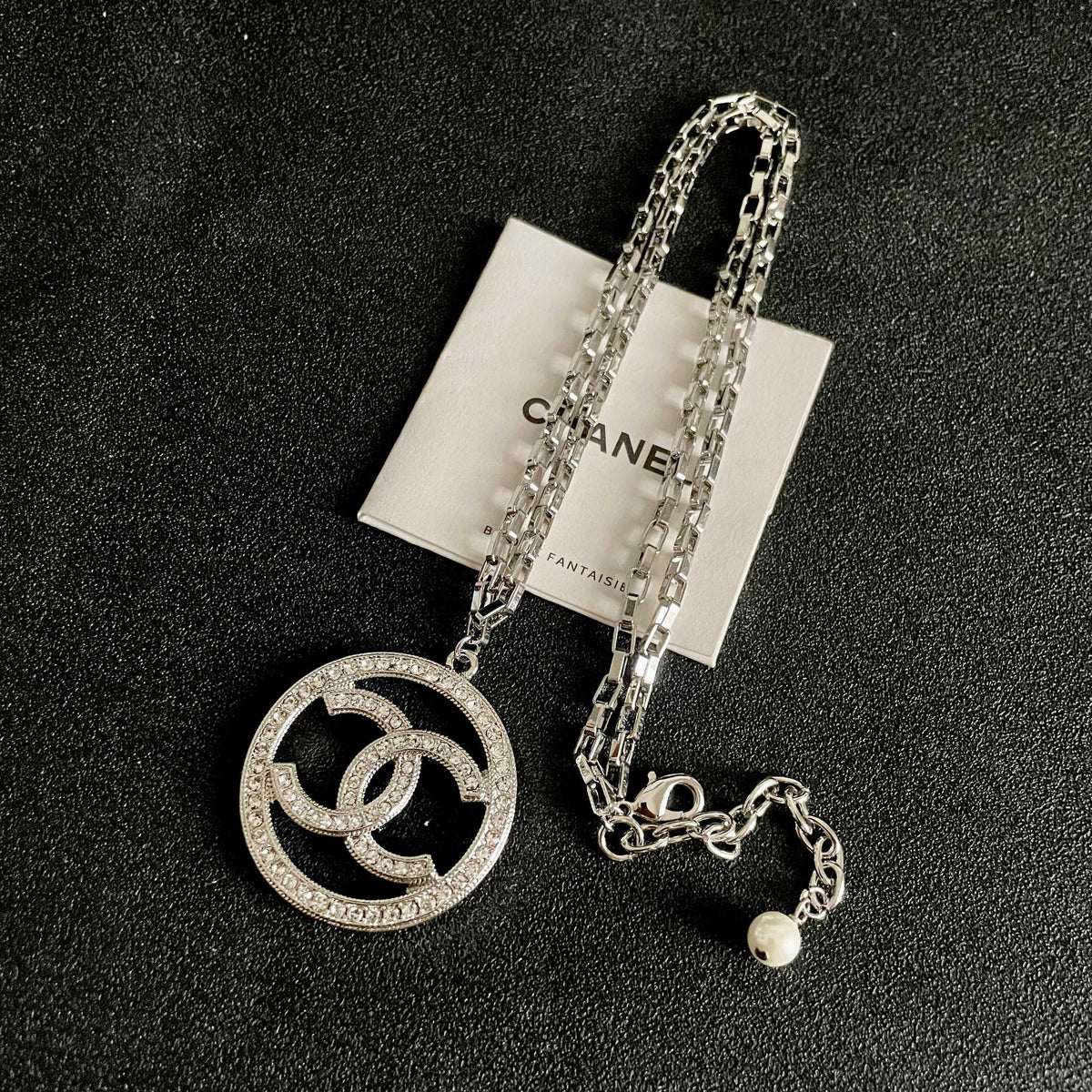 Double-C Emblem Crystal-Accent Pendant Necklace – Design 010 detail view
