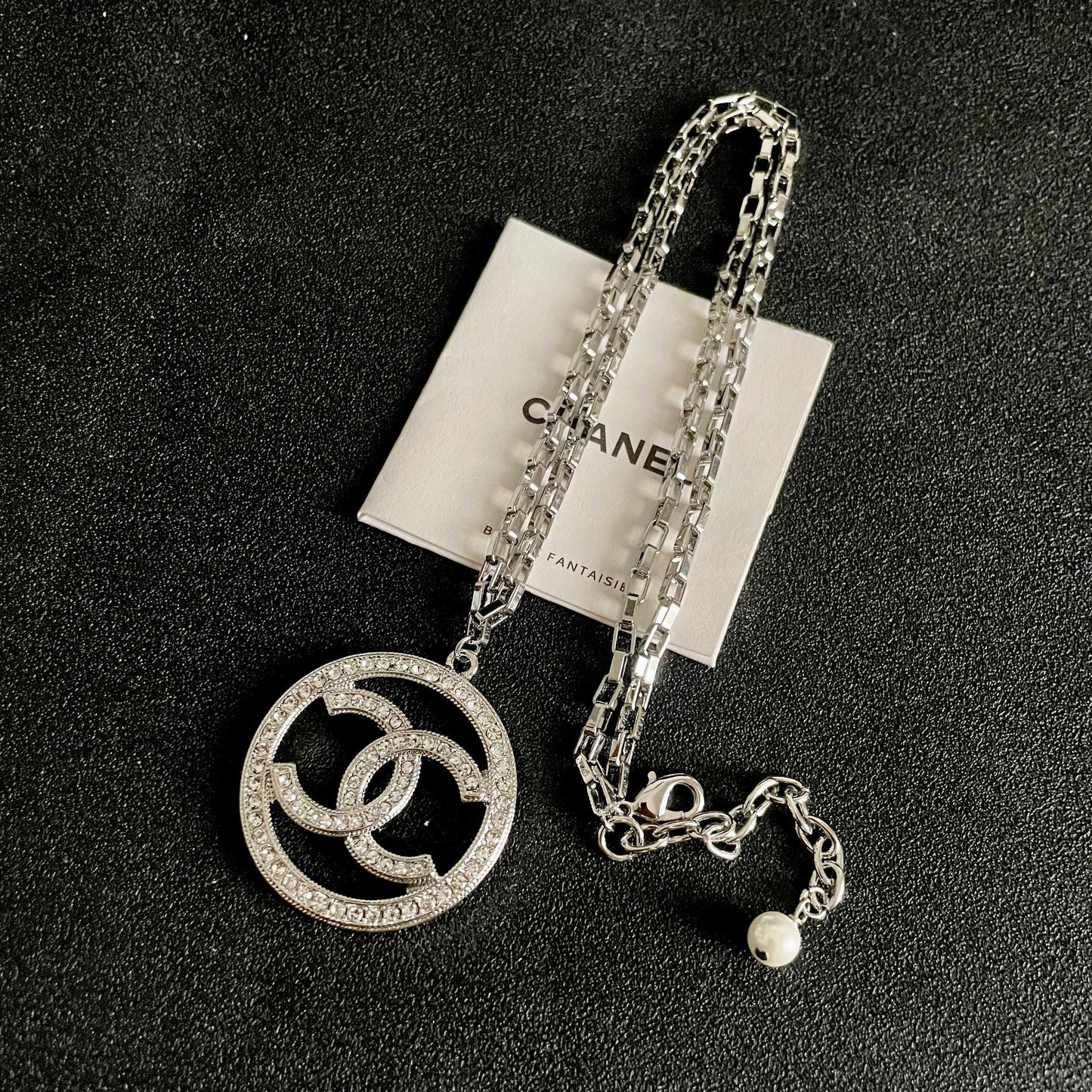 Double-C Emblem Crystal-Accent Pendant Necklace – Design 013 detail view