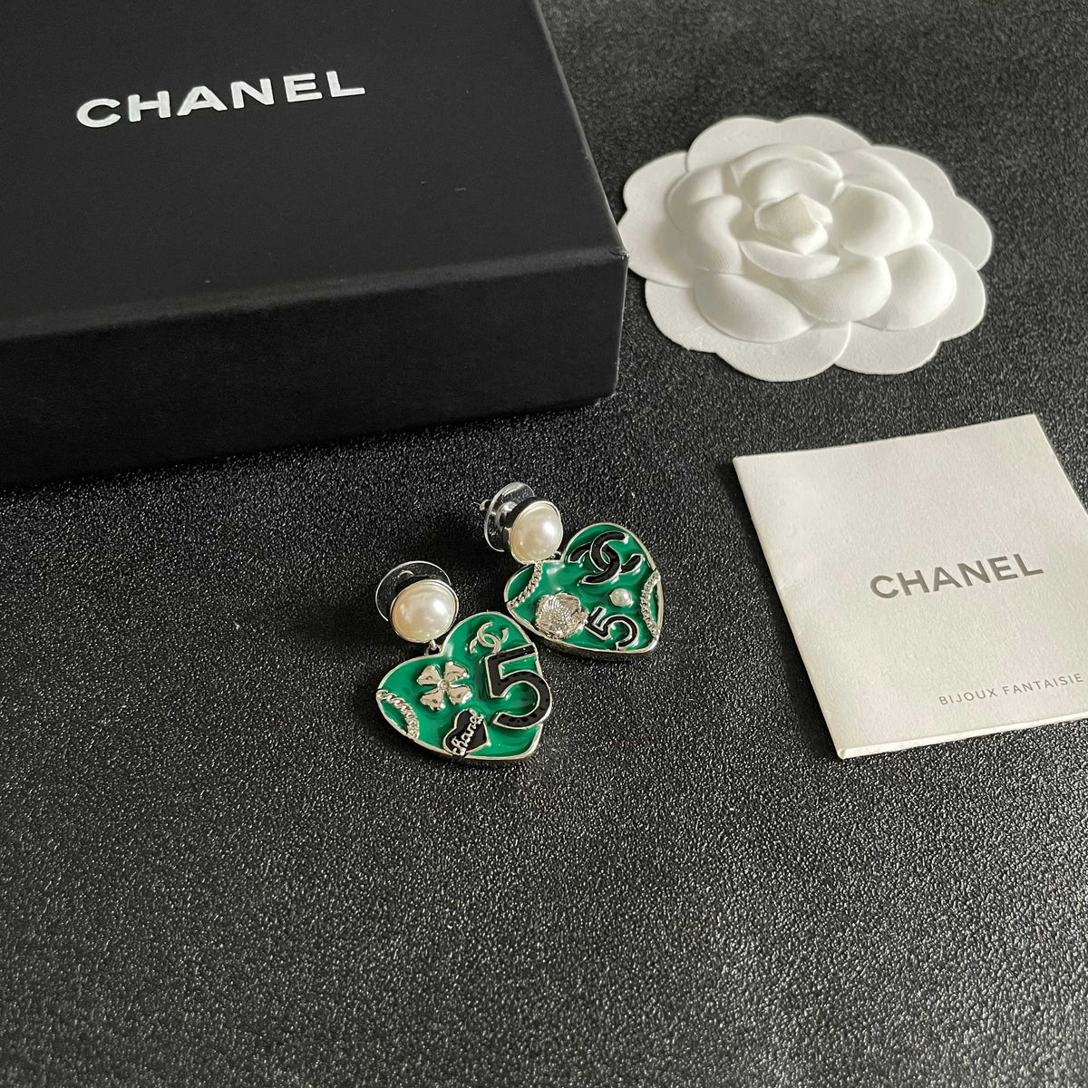 Double-C Emblem Pearl-Detail Statement Earrings – Pearl Detail – Design 007 styled product view