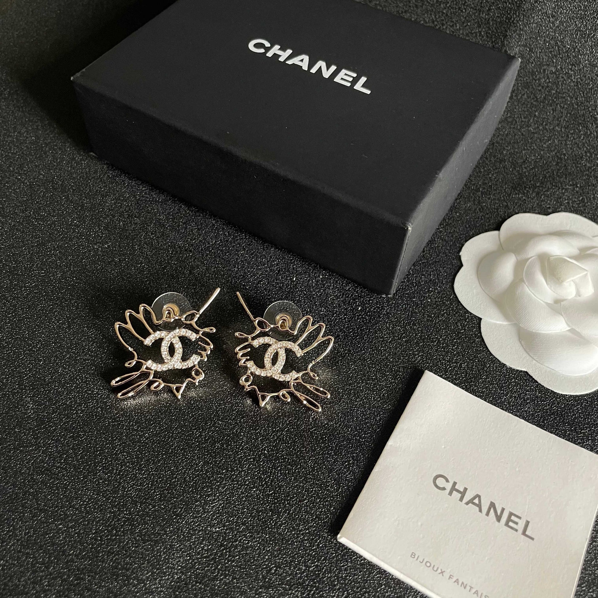 Double-C Emblem Crystal-Accent Stud Earrings – Design 010 close-up detail