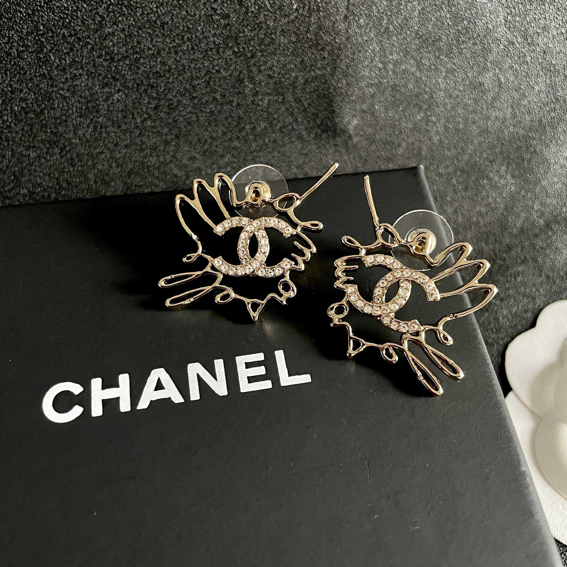 Double-C Emblem Crystal-Accent Stud Earrings – Design 010 detail view
