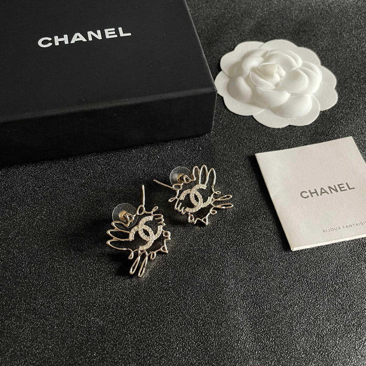 Double-C Emblem Crystal-Accent Stud Earrings – Design 013 styled product view