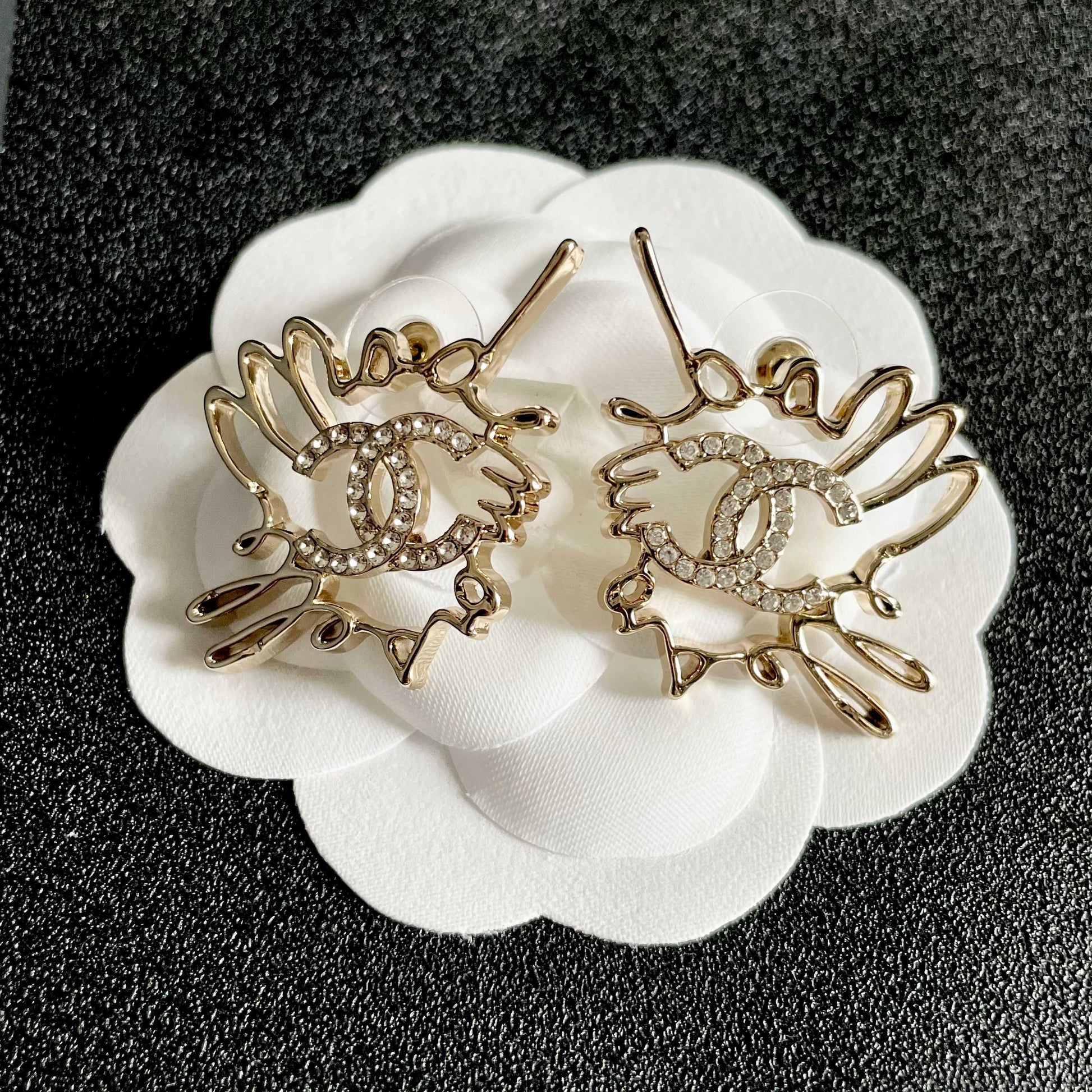 Double-C Emblem Crystal-Accent Stud Earrings – Design 010 front product view