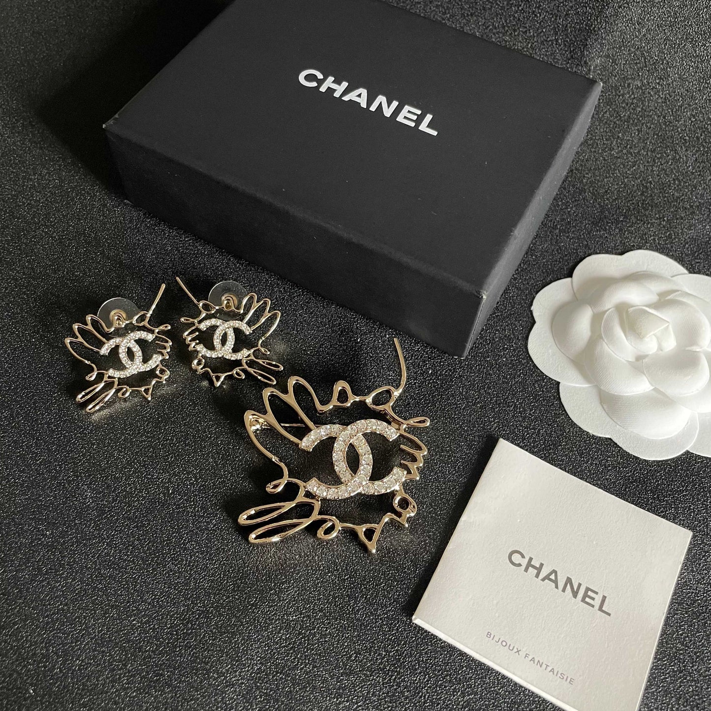 Double-C Emblem Crystal-Accent Stud Earrings – Design 010 side detail
