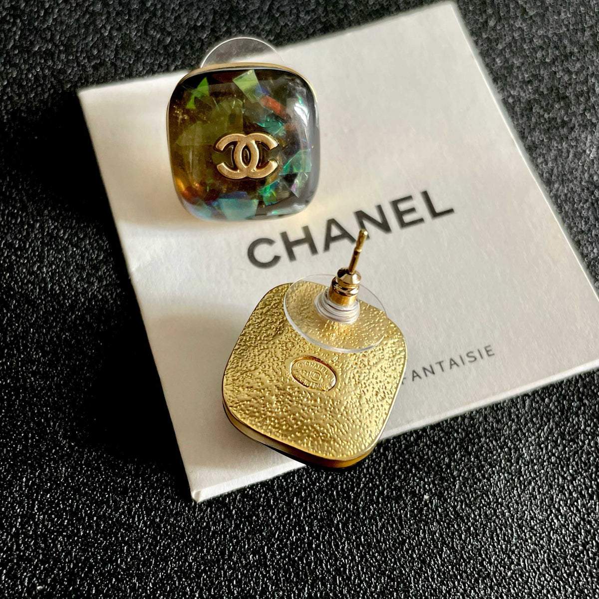 Double-C Emblem Stud Earrings in Polished Metal-Tone – Design 103 main product view