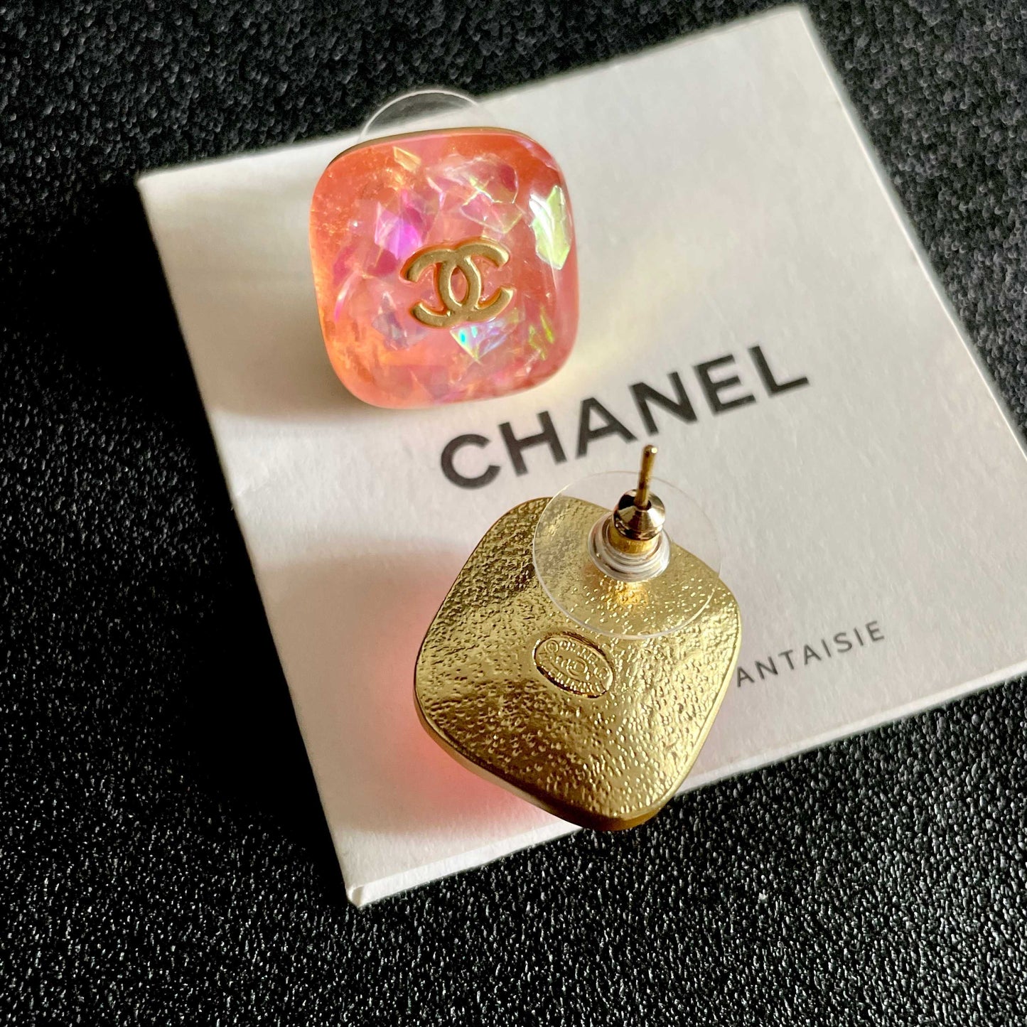 Double-C Emblem Stud Earrings in Polished Metal-Tone – Design 102 main product view