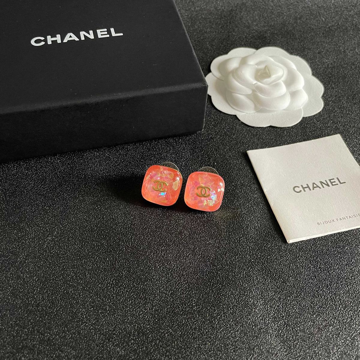 Double-C Emblem Stud Earrings in Polished Metal-Tone – Design 102 styled product view
