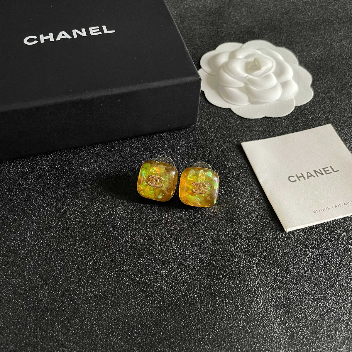 Double-C Emblem Stud Earrings in Polished Metal-Tone – Design 101 styled product view