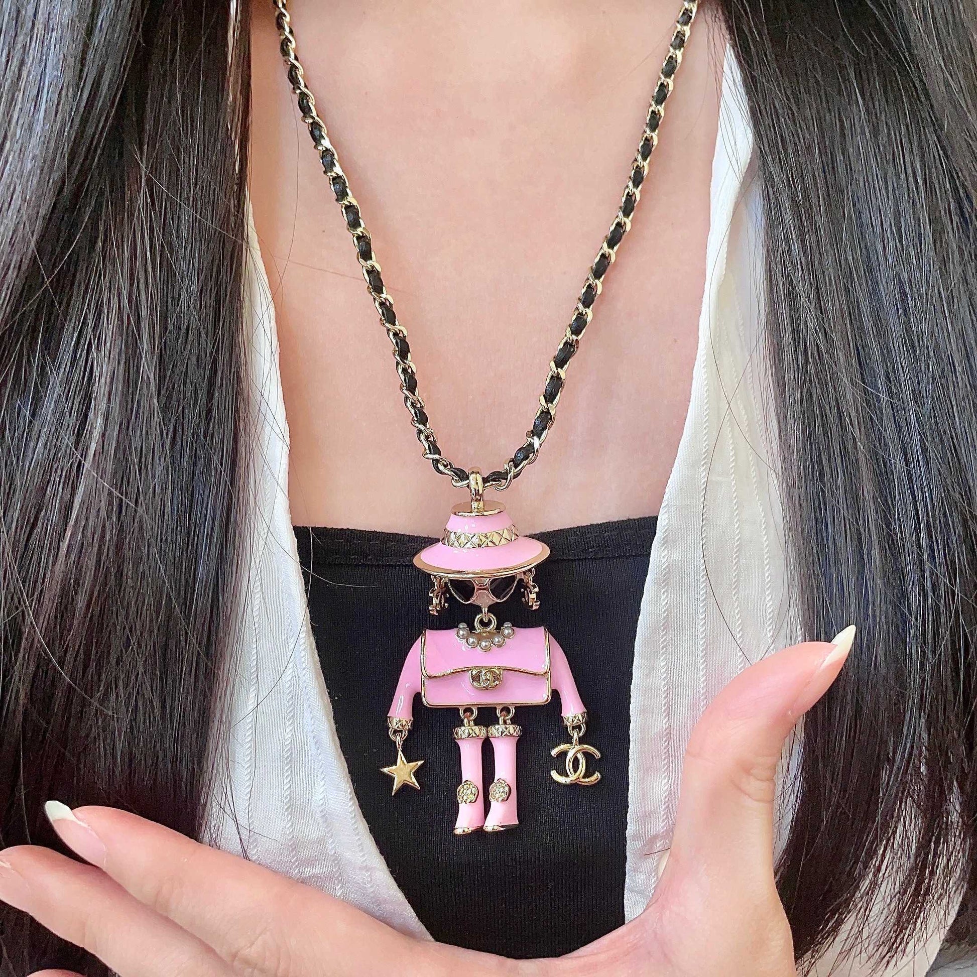 Signature Emblem Pendant Necklace in Polished Metal-Tone – Design 023 front product view