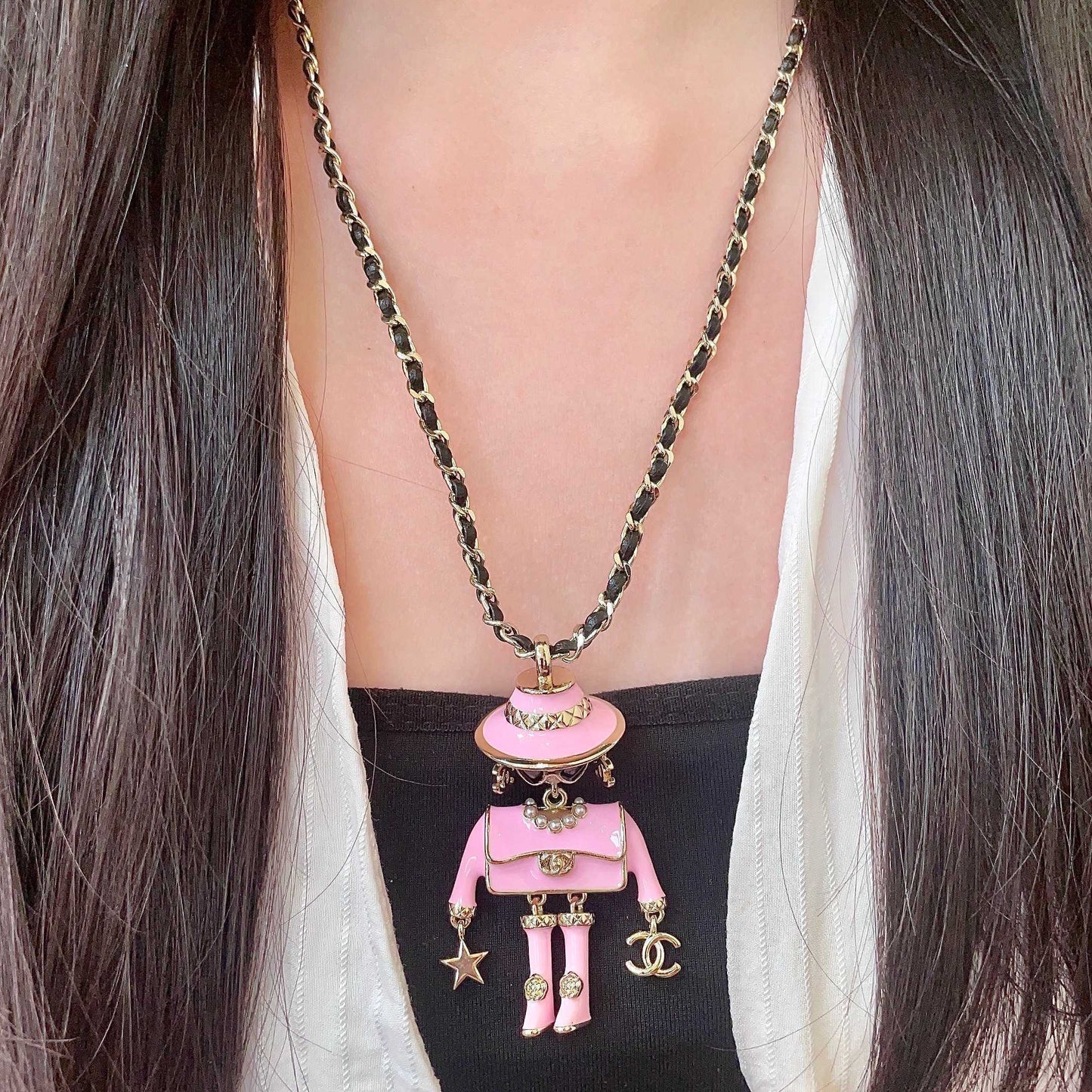 Signature Emblem Pendant Necklace in Polished Metal-Tone – Design 003 detail view