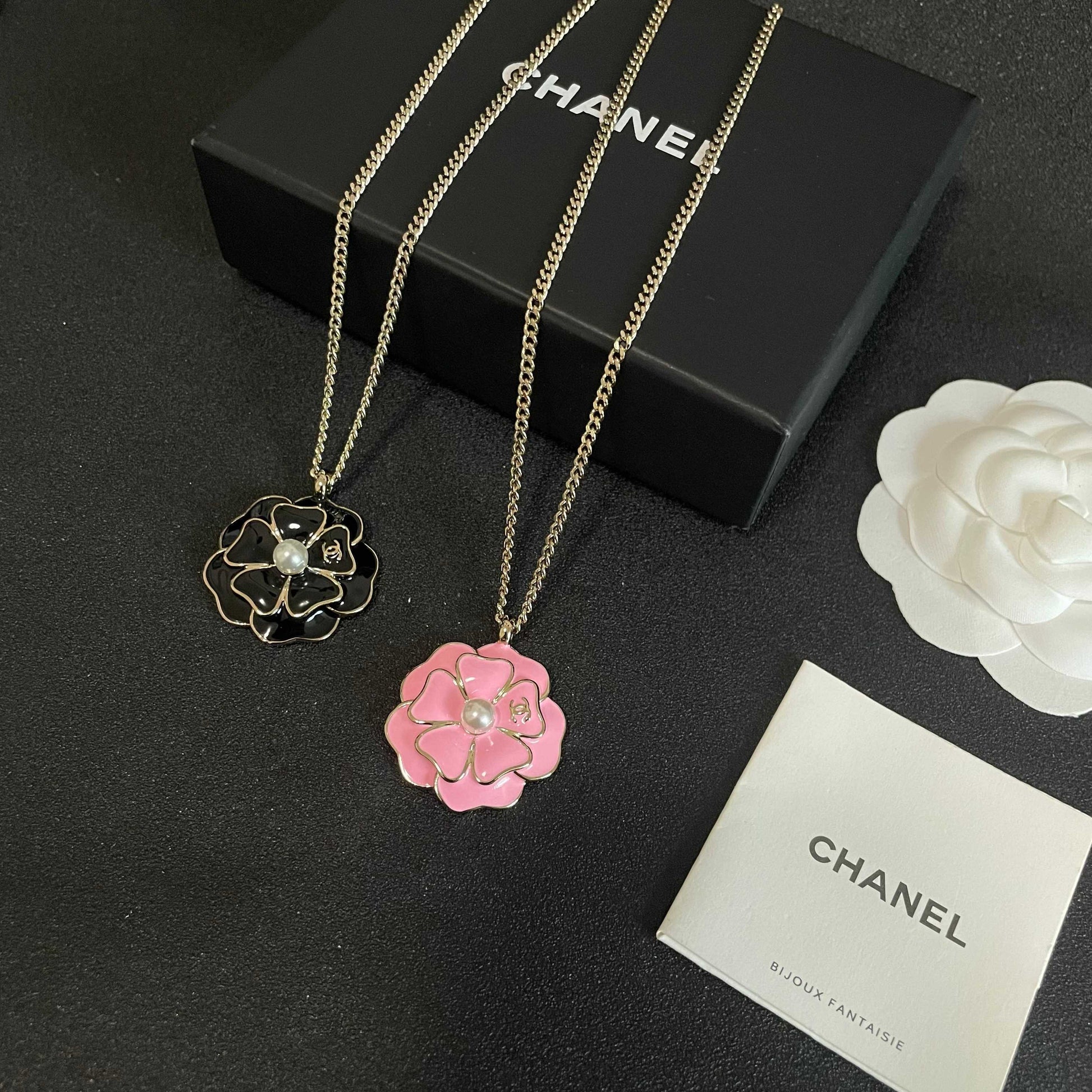 Camellia Pendant Necklace in Polished Metal-Tone – Camellia Detail – Design 004 side detail