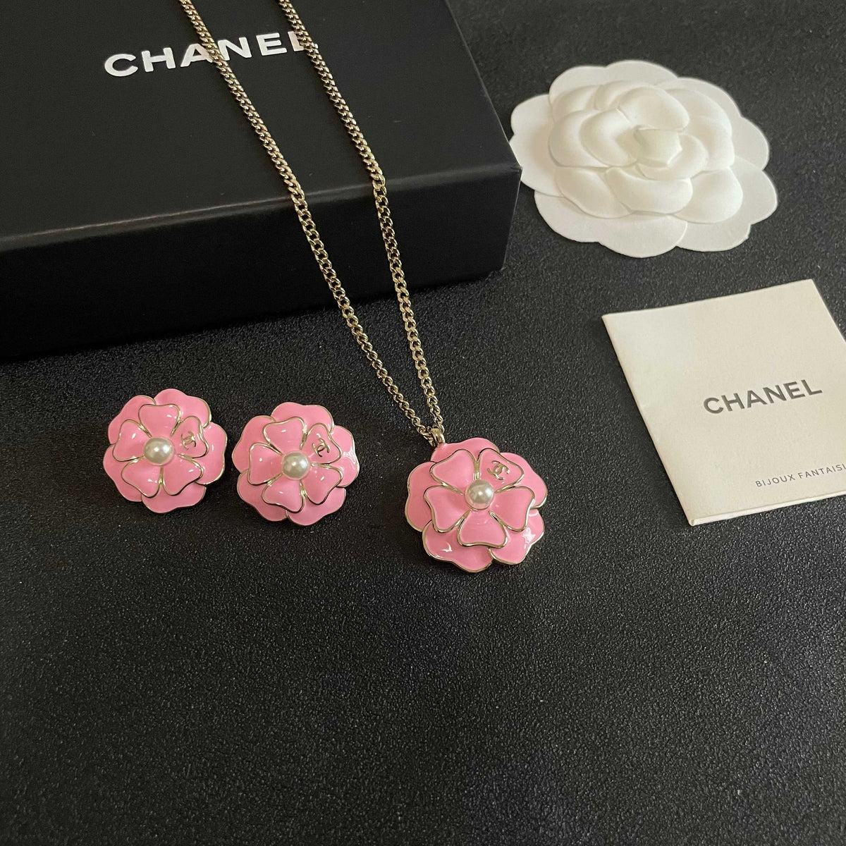 Camellia Pendant Necklace in Polished Metal-Tone – Camellia Detail – Design 009 styled product view