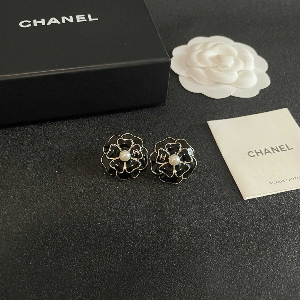Camellia Stud Earrings in Polished Metal-Tone – Camellia Detail – Design 009 styled product view