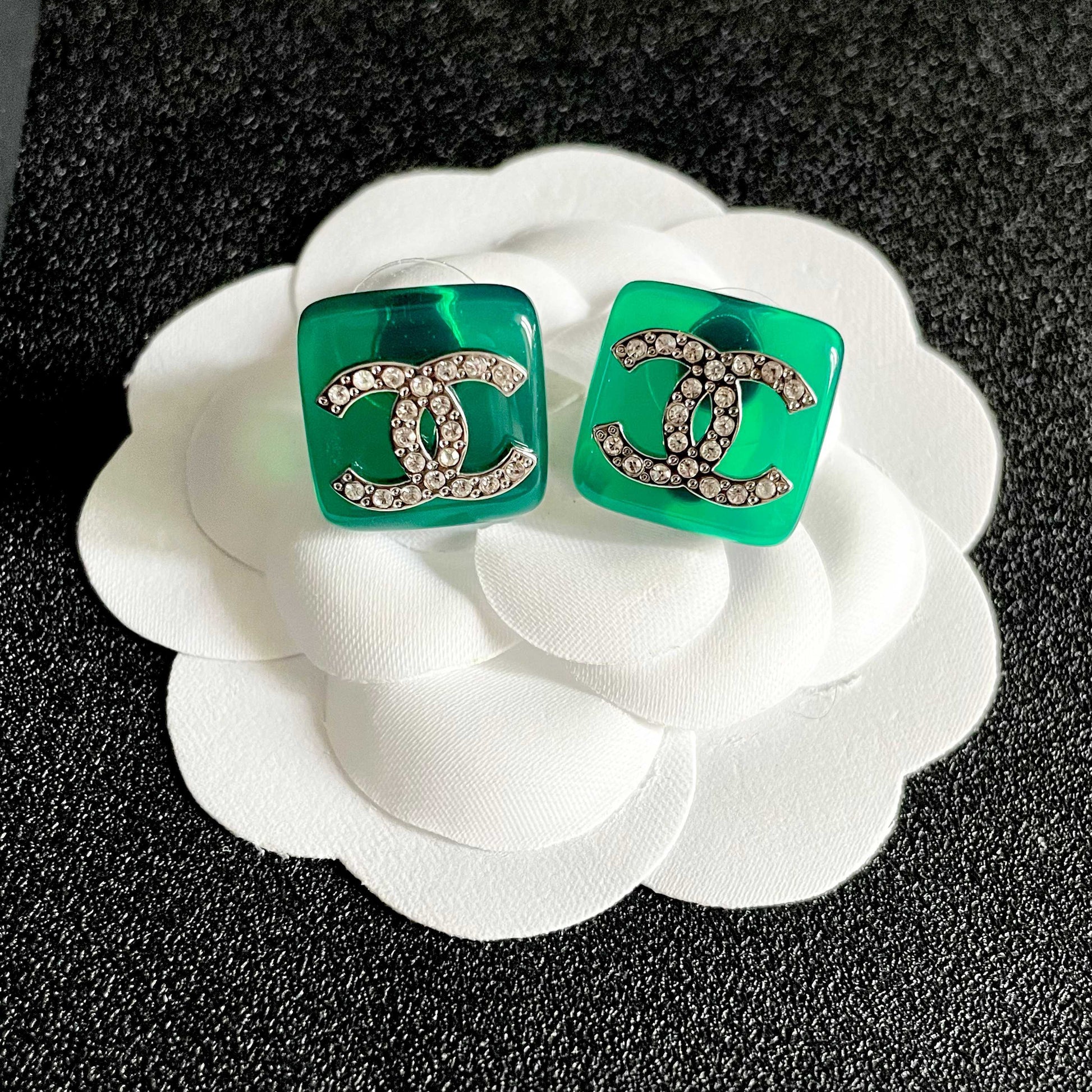 Double-C Emblem Crystal-Accent Stud Earrings – Design 008 front product view