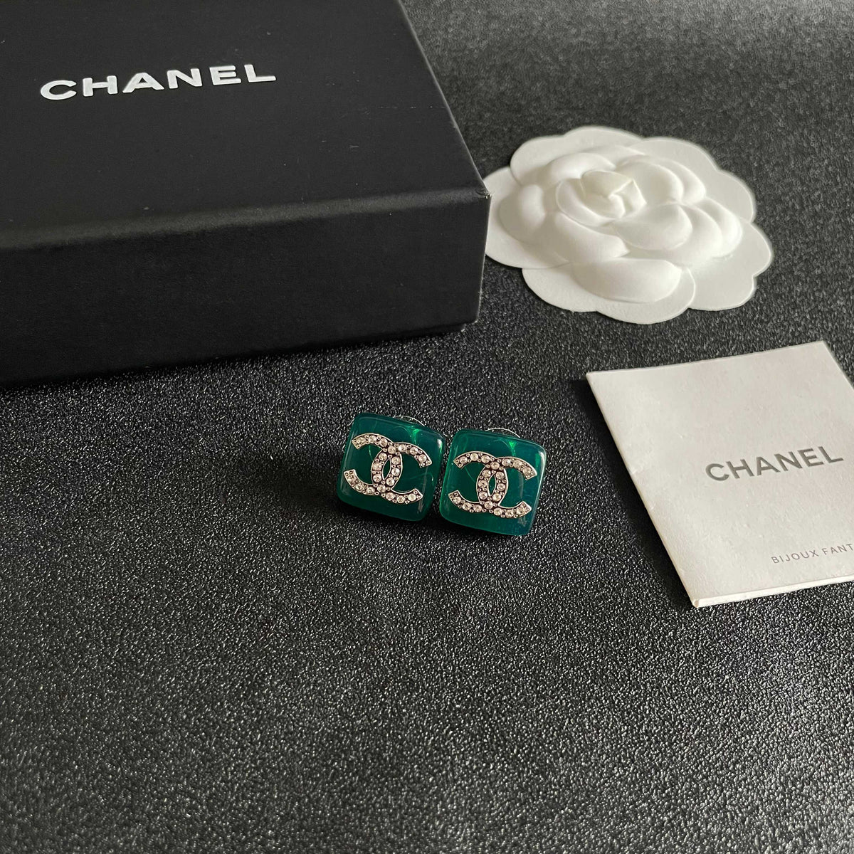 Double-C Emblem Crystal-Accent Stud Earrings – Design 008 styled product view
