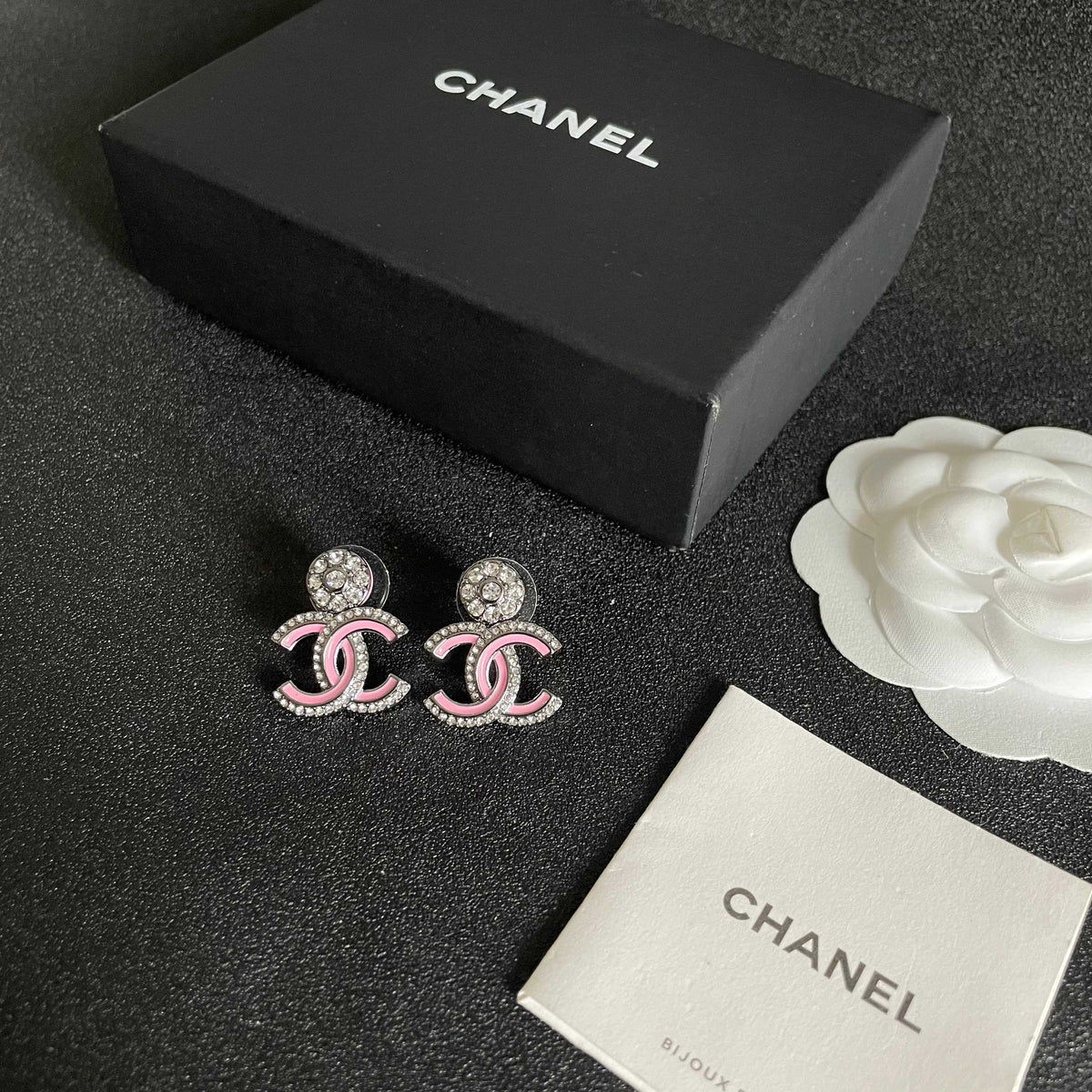 Double-C Emblem Crystal-Accent Statement Earrings – Design 009 close-up detail