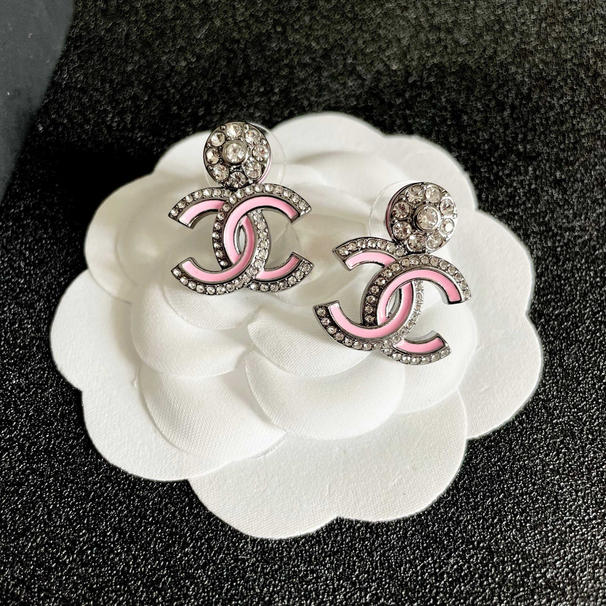 Double-C Emblem Crystal-Accent Statement Earrings – Design 007 front product view