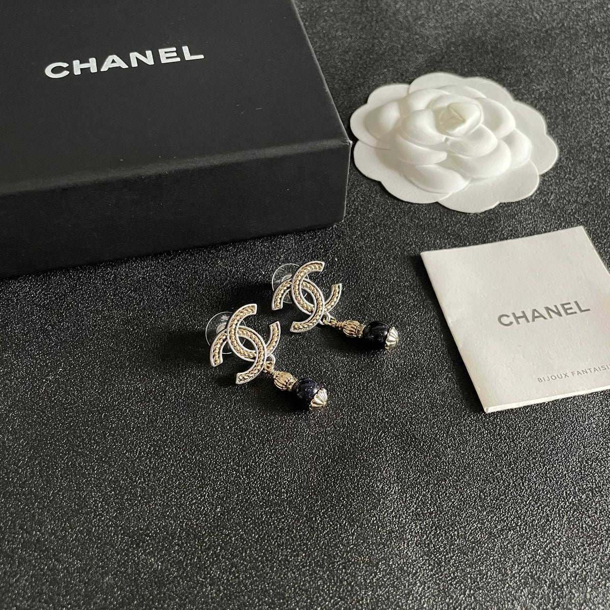 Double-C Emblem Statement Earrings in Polished Metal-Tone – Design 007 styled product view