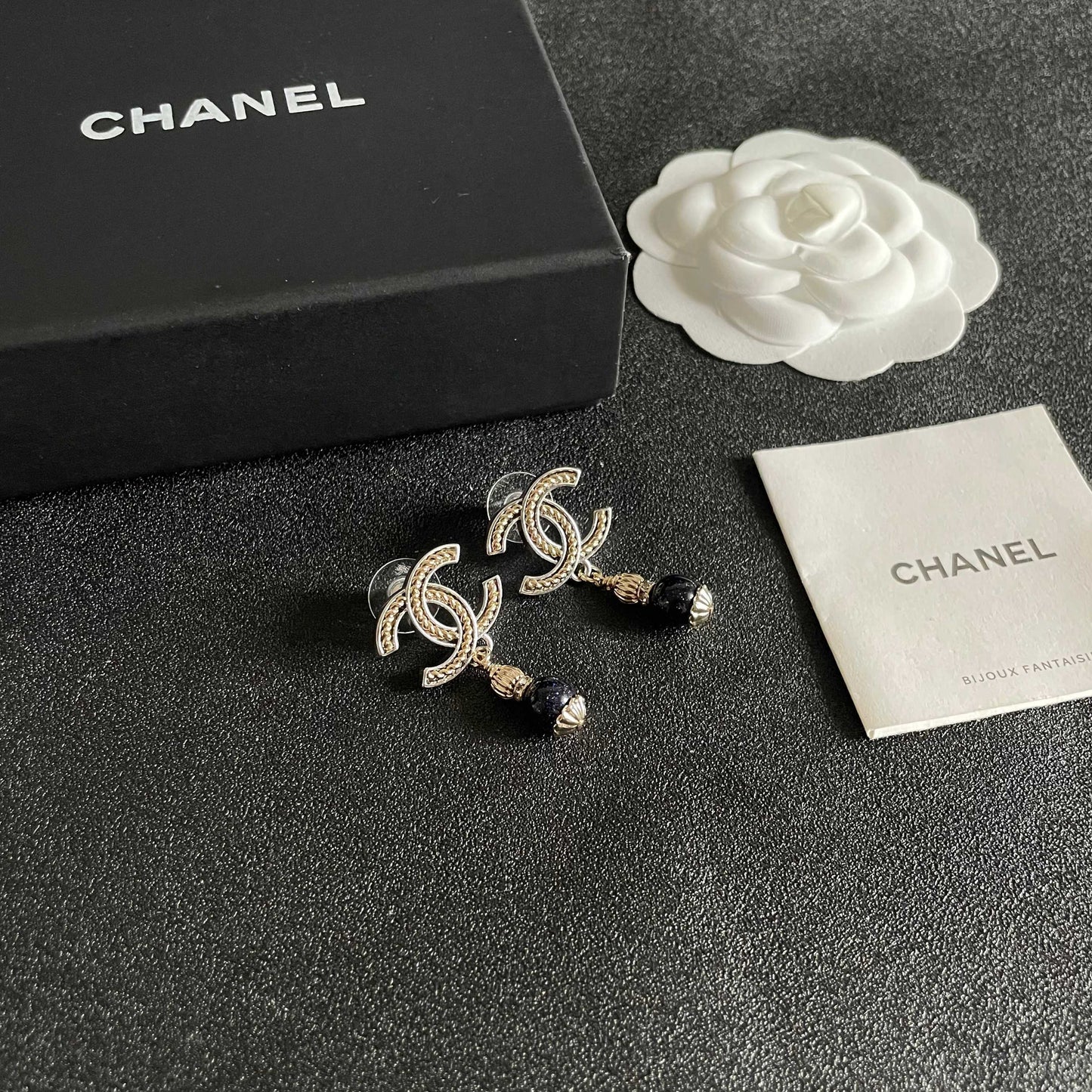Double-C Emblem Statement Earrings in Polished Metal-Tone – Design 013 styled product view