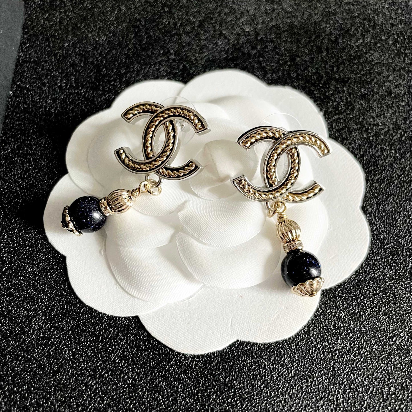Double-C Emblem Statement Earrings in Polished Metal-Tone – Design 007 front product view