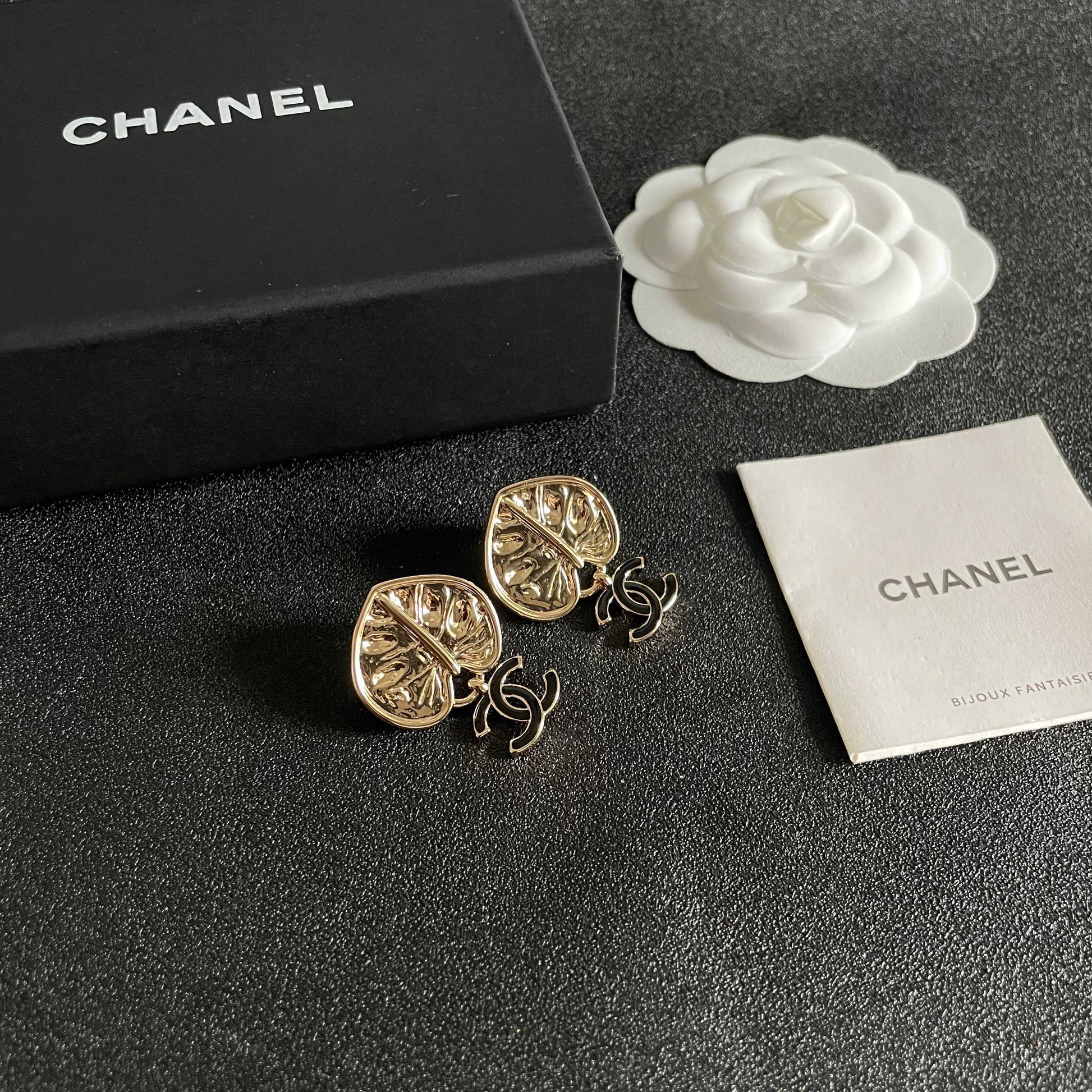 Double-C Emblem Statement Earrings in Polished Metal-Tone – Design 012 styled product view