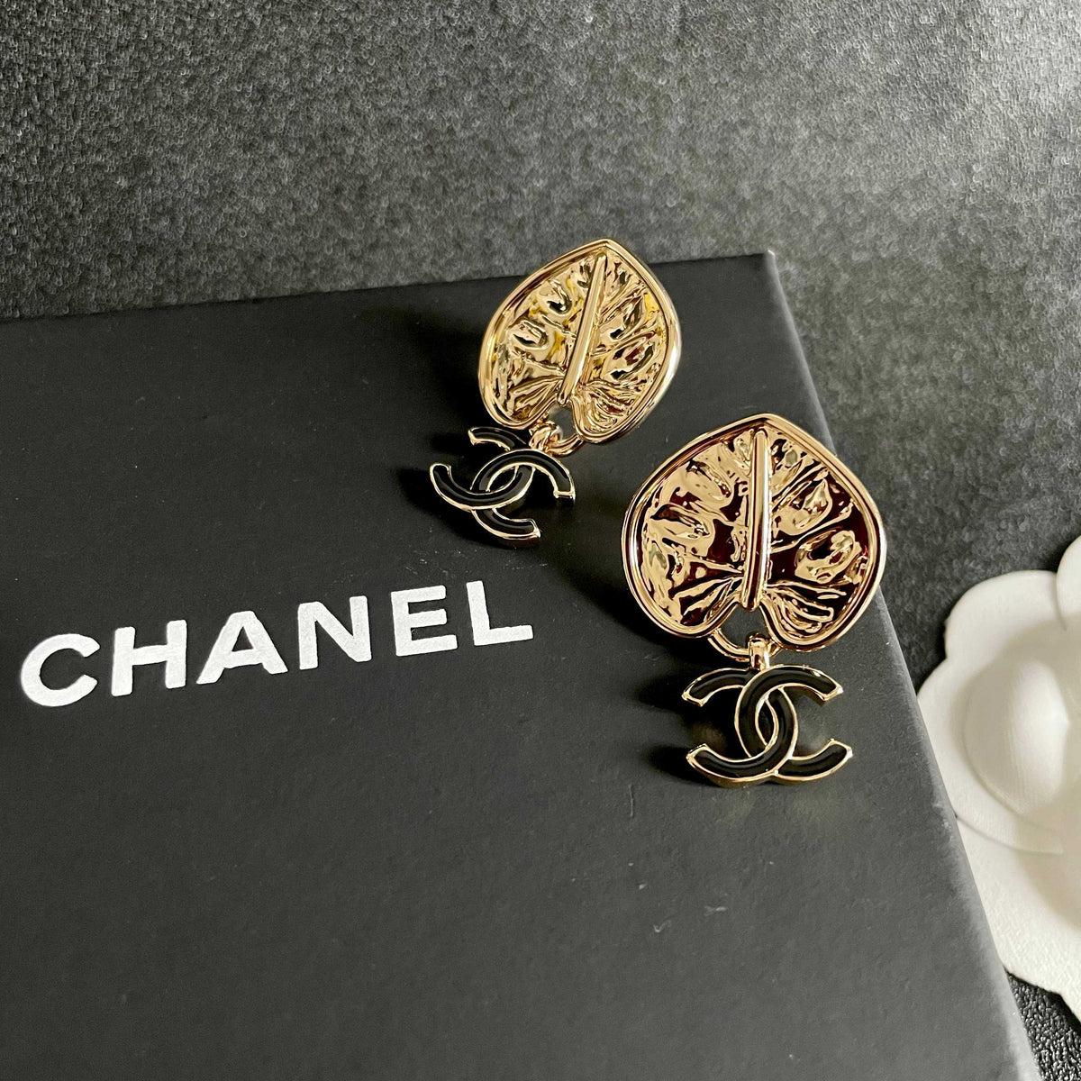 Double-C Emblem Statement Earrings in Polished Metal-Tone – Design 006 detail view