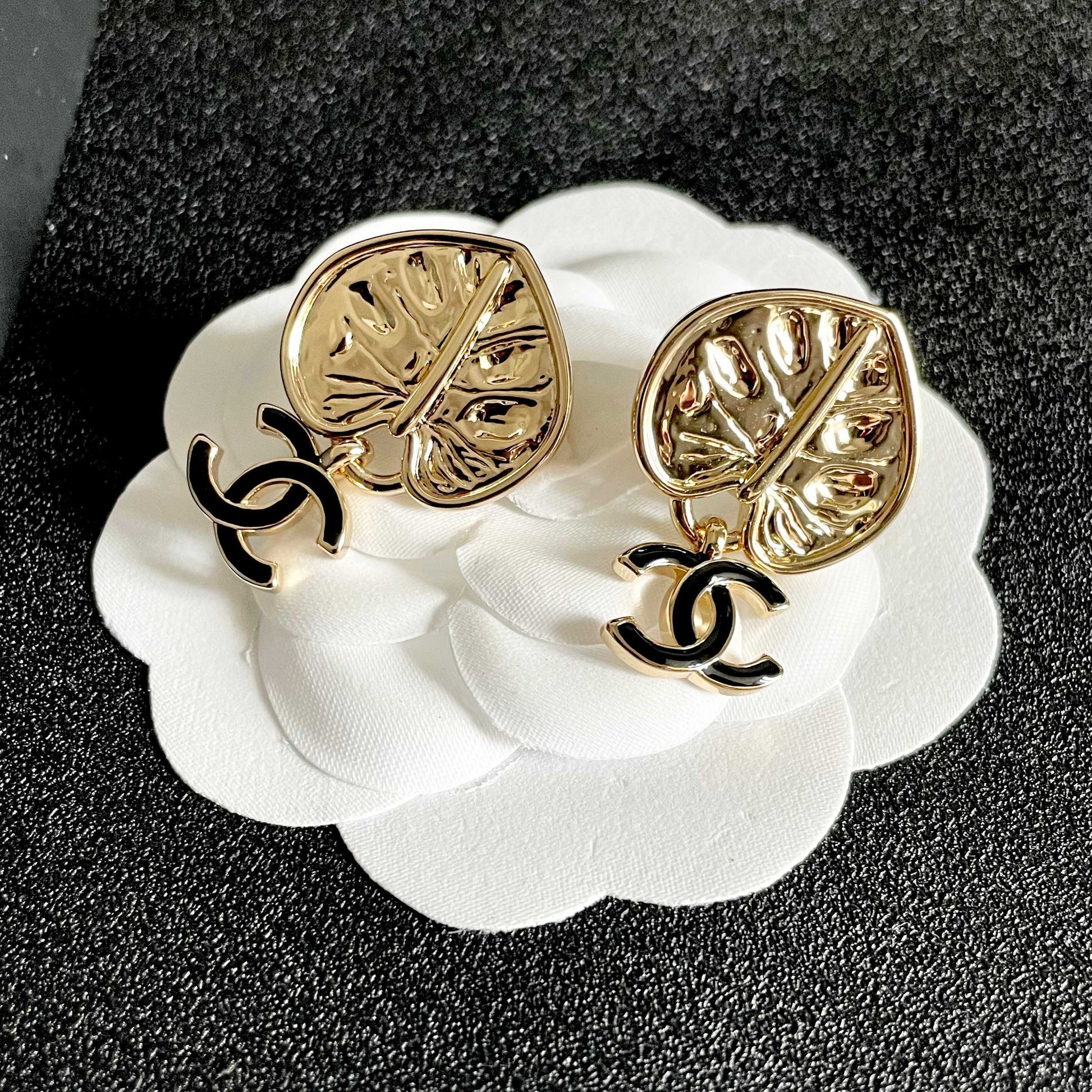 Double-C Emblem Statement Earrings in Polished Metal-Tone – Design 006 front product view