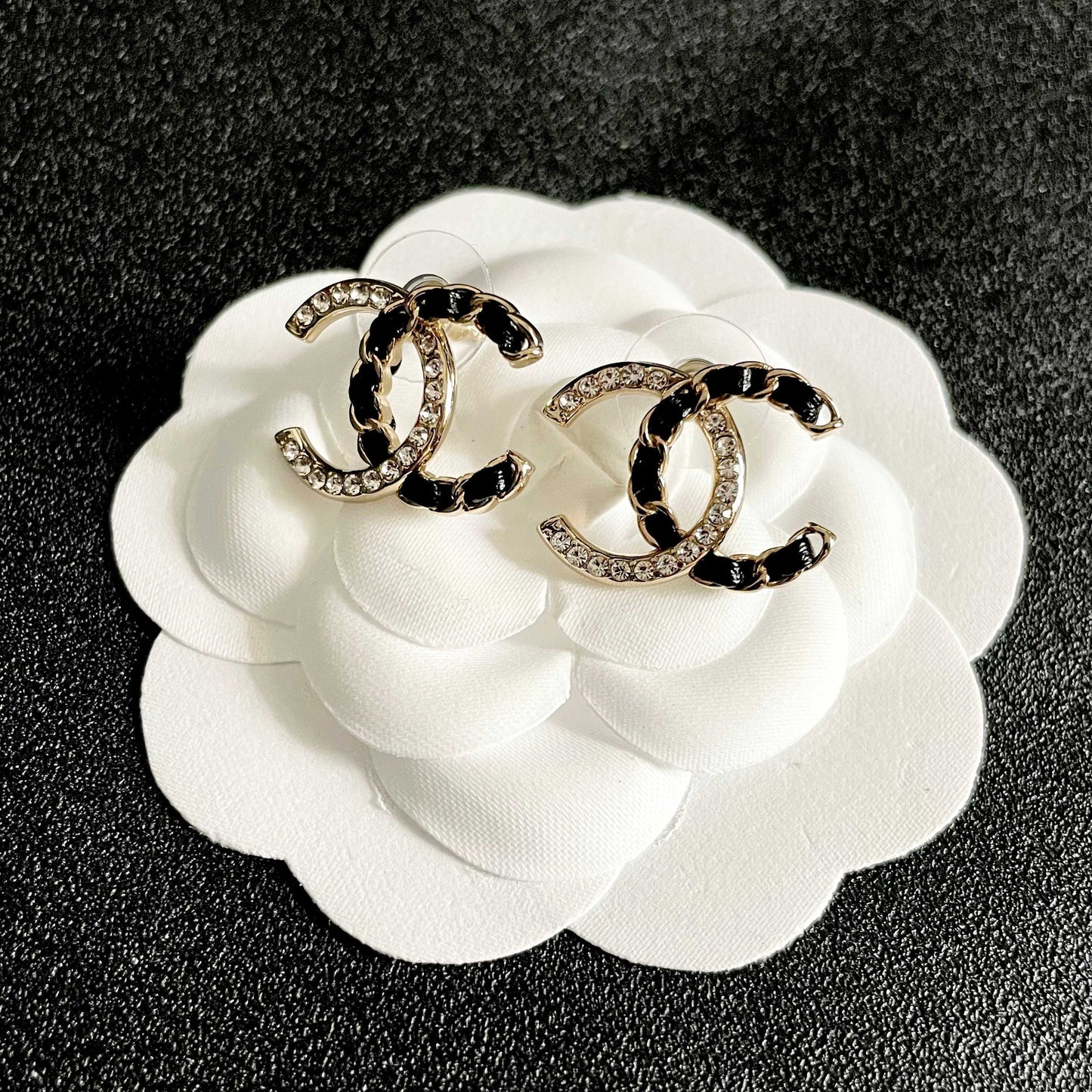 Double-C Emblem Crystal-Accent Stud Earrings – Design 007 front product view