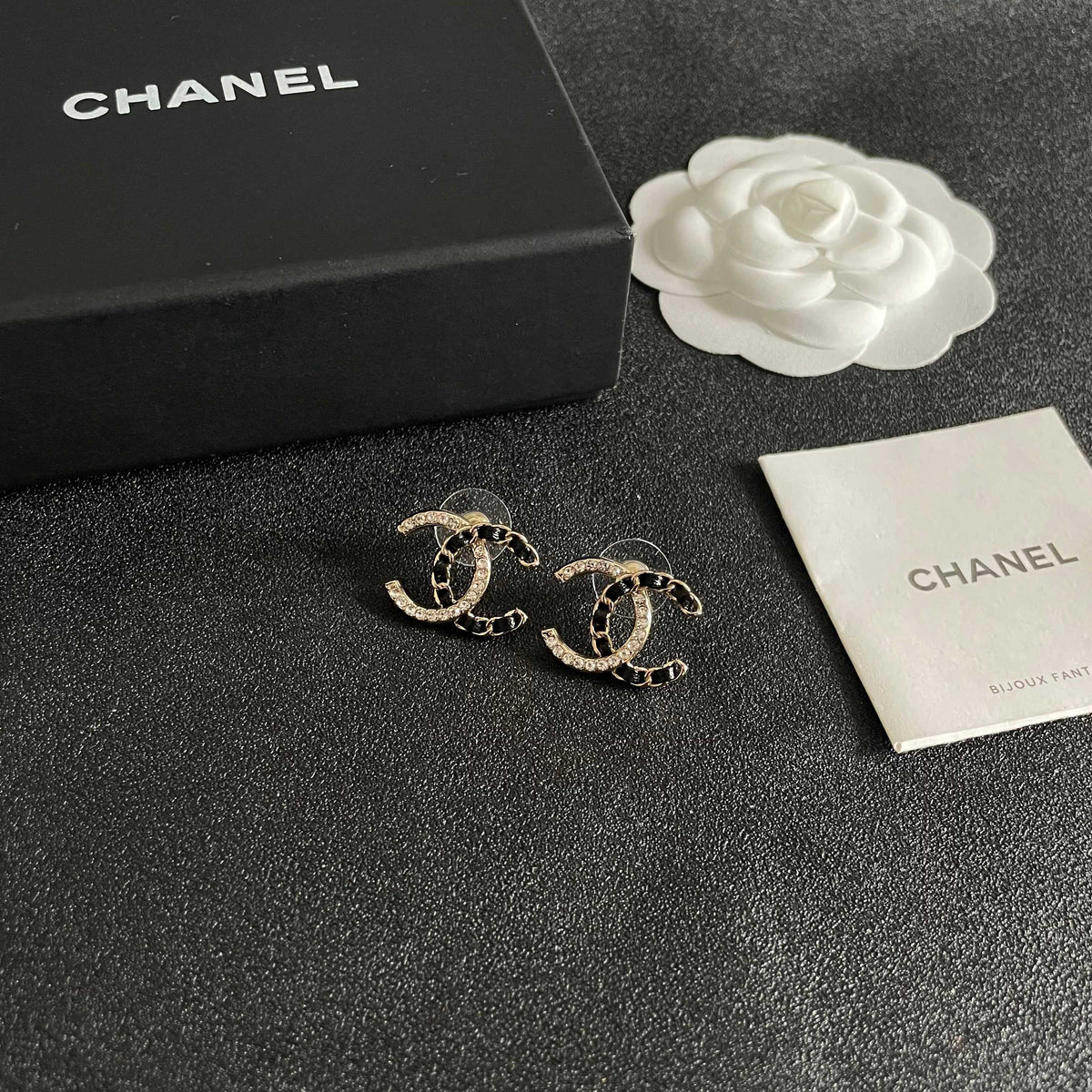 Double-C Emblem Crystal-Accent Stud Earrings – Design 003 styled product view