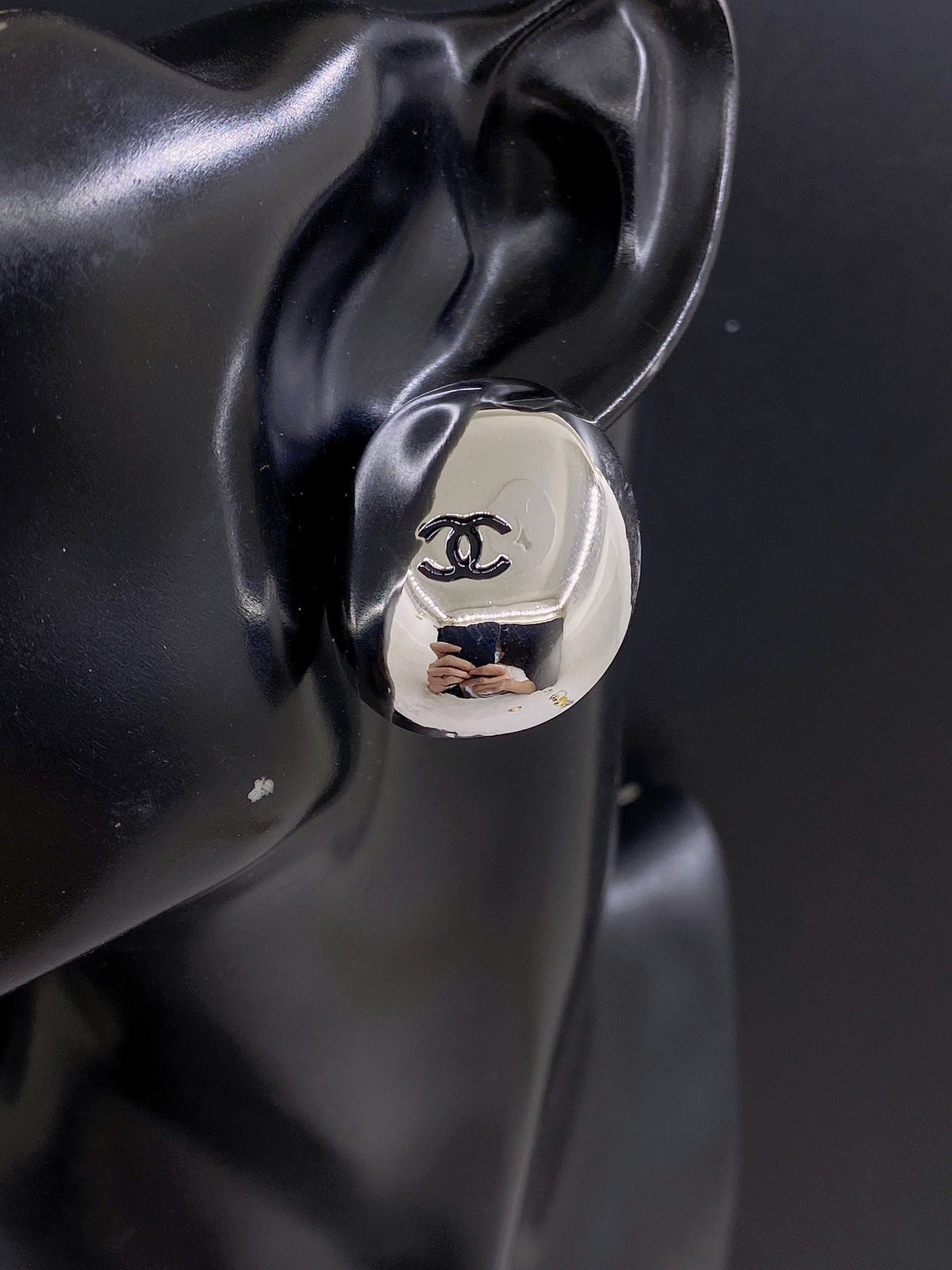 Signature Emblem Stud Earrings in Gold-Tone – White Detail front product view