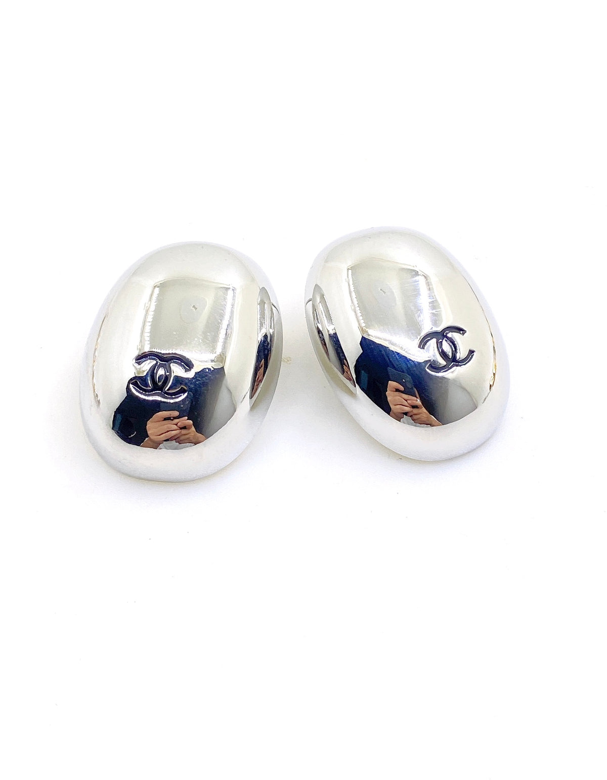 Signature Emblem Stud Earrings in Gold-Tone – White Detail side detail