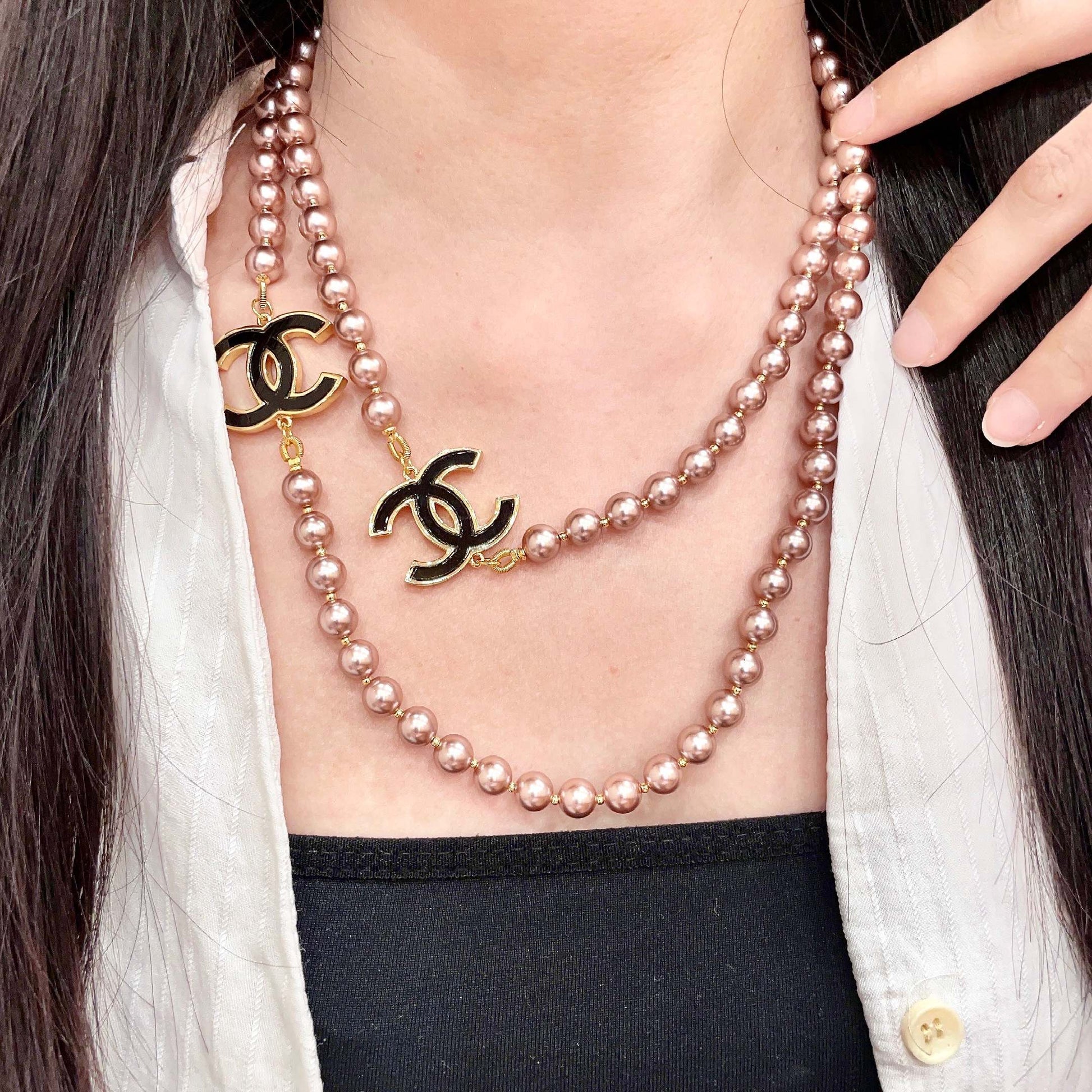 Double-C Emblem Jewelry Accessory in Gold-Tone – Pearl Detail main product view