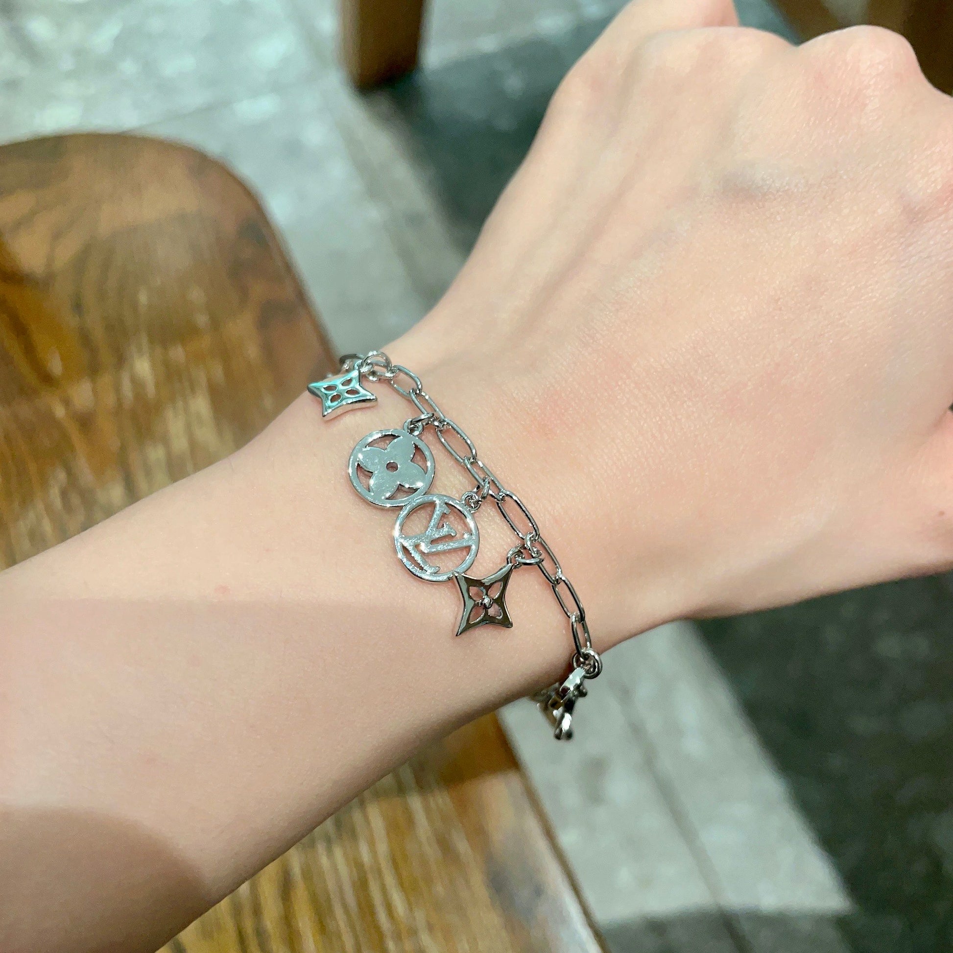 Geometric Emblem Bracelet in Polished Metal-Tone – Design 001 front product view