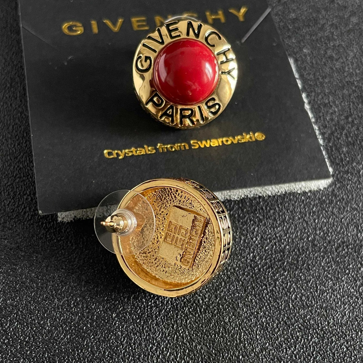 Round Stud Earrings in Gold-Tone – Red Detail main product view