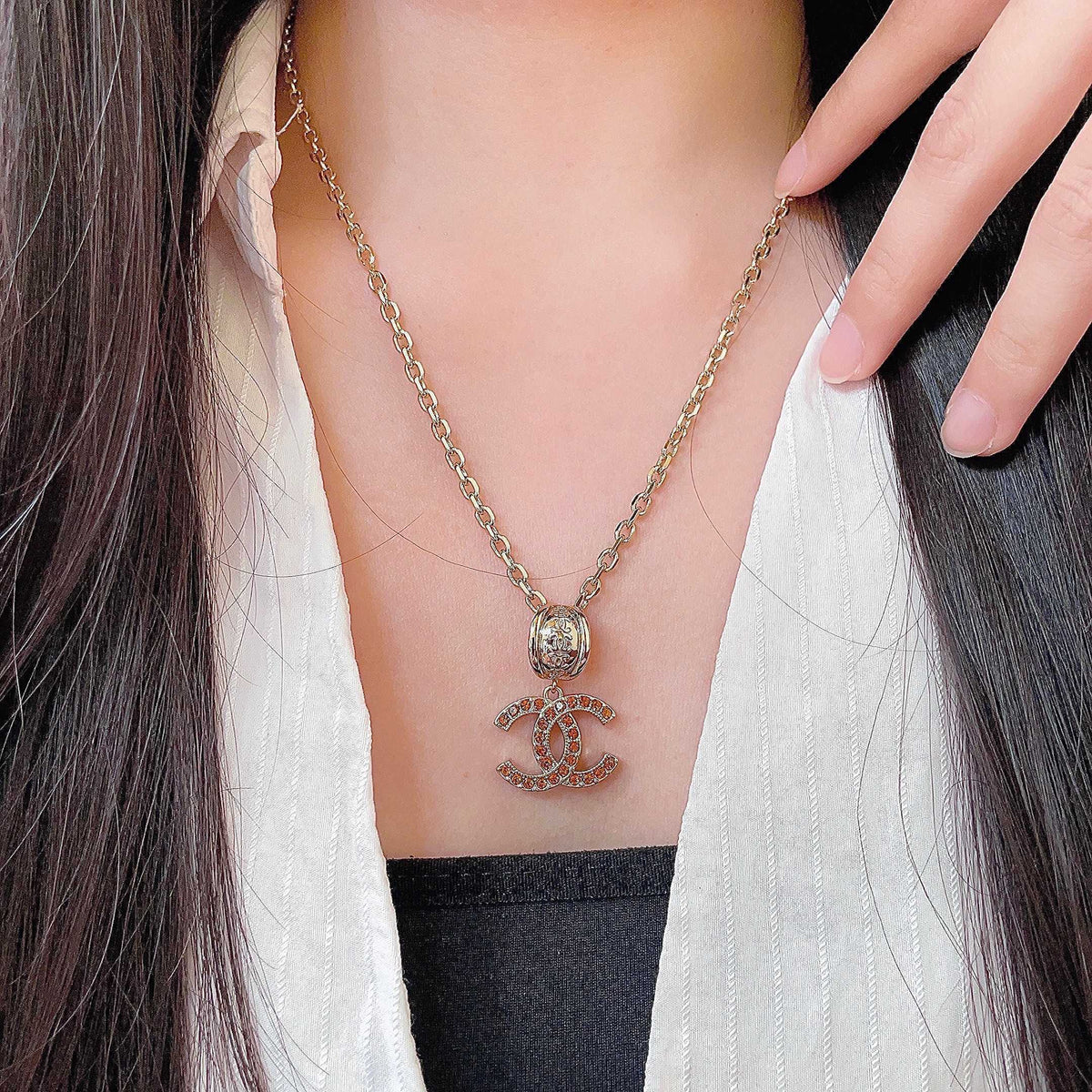 Double-C Emblem Crystal-Accent Pendant Necklace – Design 004 main product view
