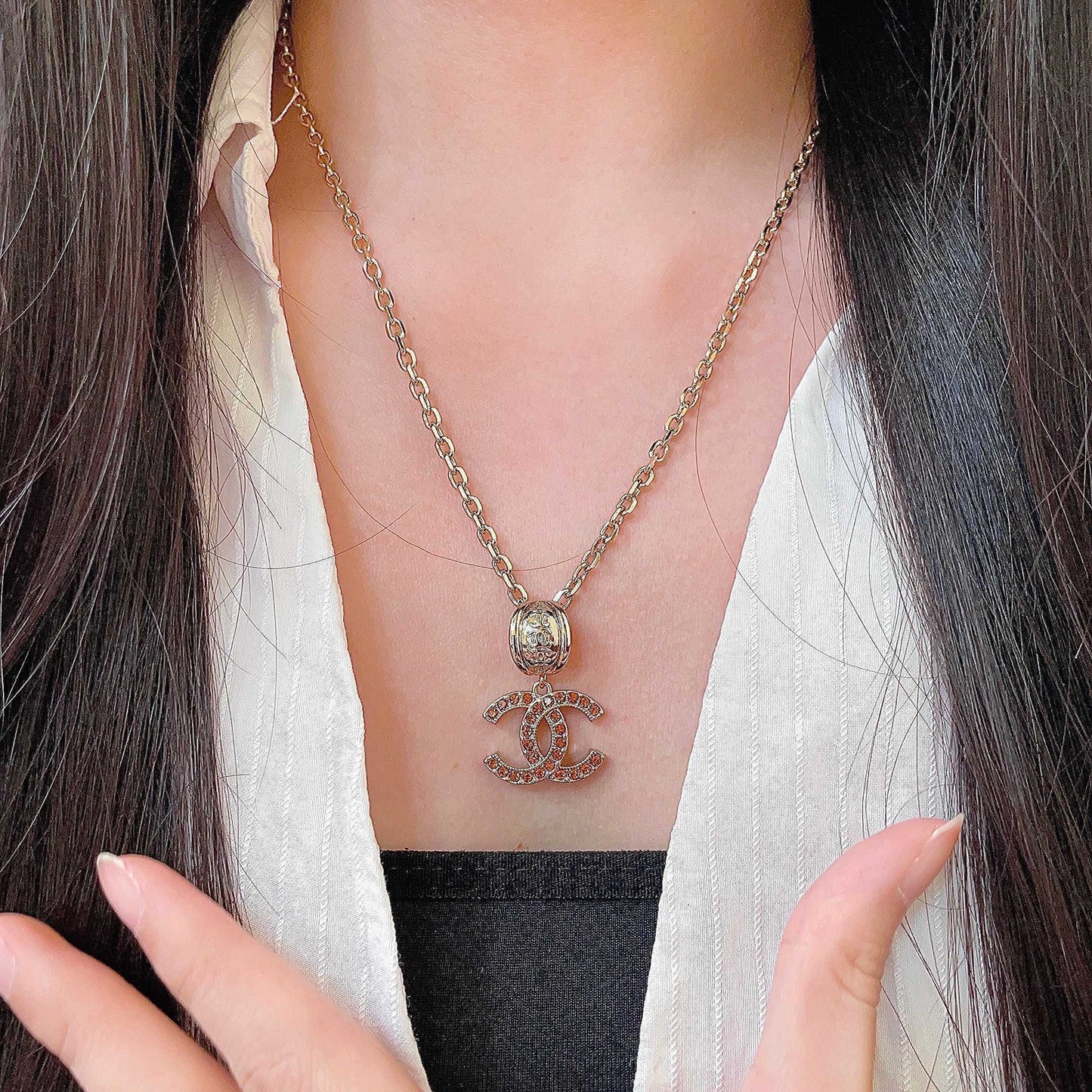 Double-C Emblem Crystal-Accent Pendant Necklace – Design 002 front product view