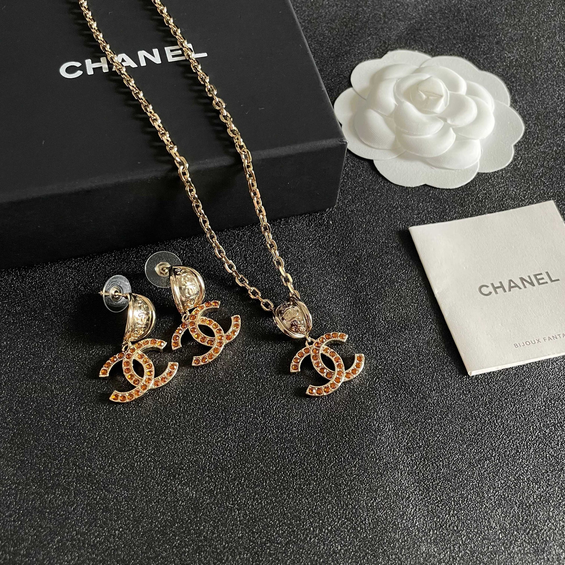 Double-C Emblem Crystal-Accent Statement Earrings – Design 002 side detail