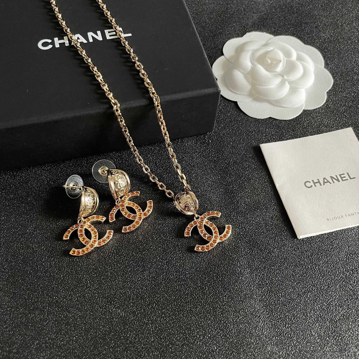 Double-C Emblem Crystal-Accent Statement Earrings – Design 005 side detail