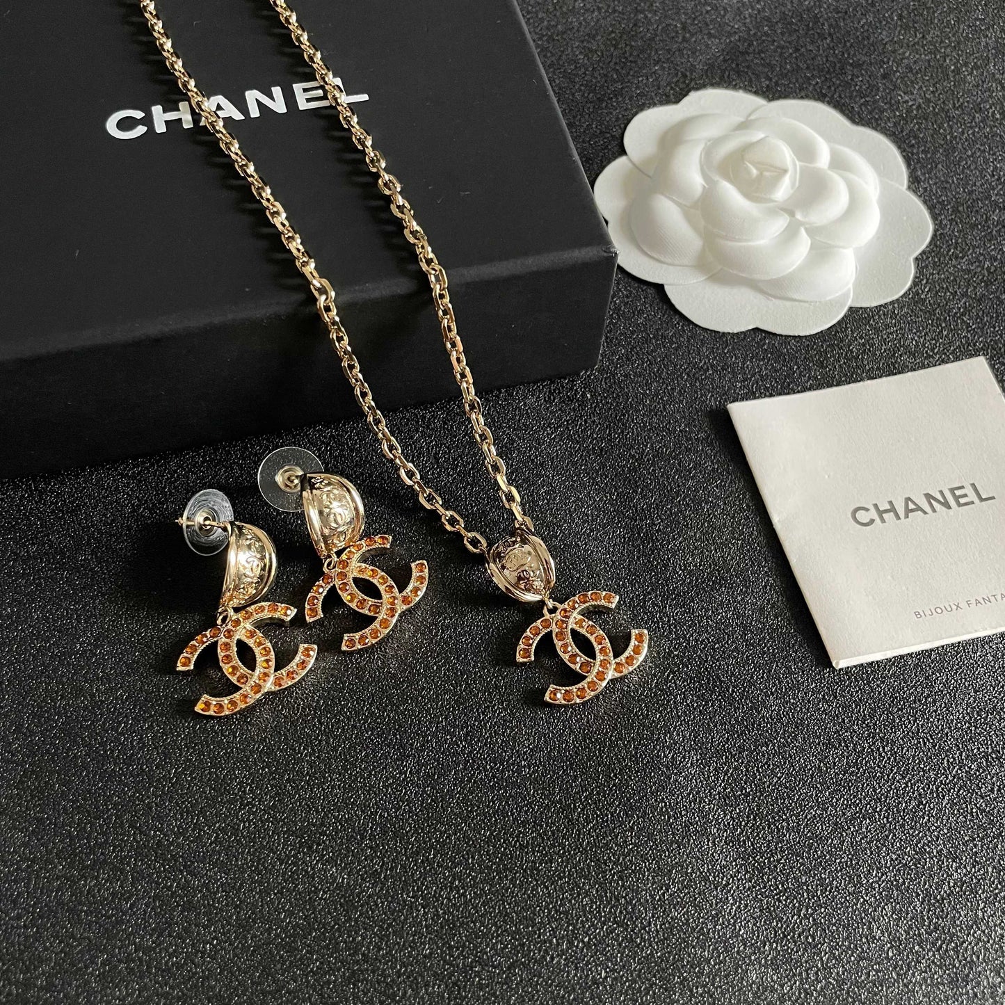 Double-C Emblem Crystal-Accent Pendant Necklace – Design 002 styled product view