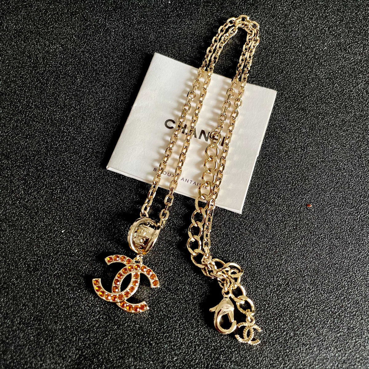 Double-C Emblem Crystal-Accent Pendant Necklace – Design 002 detail view