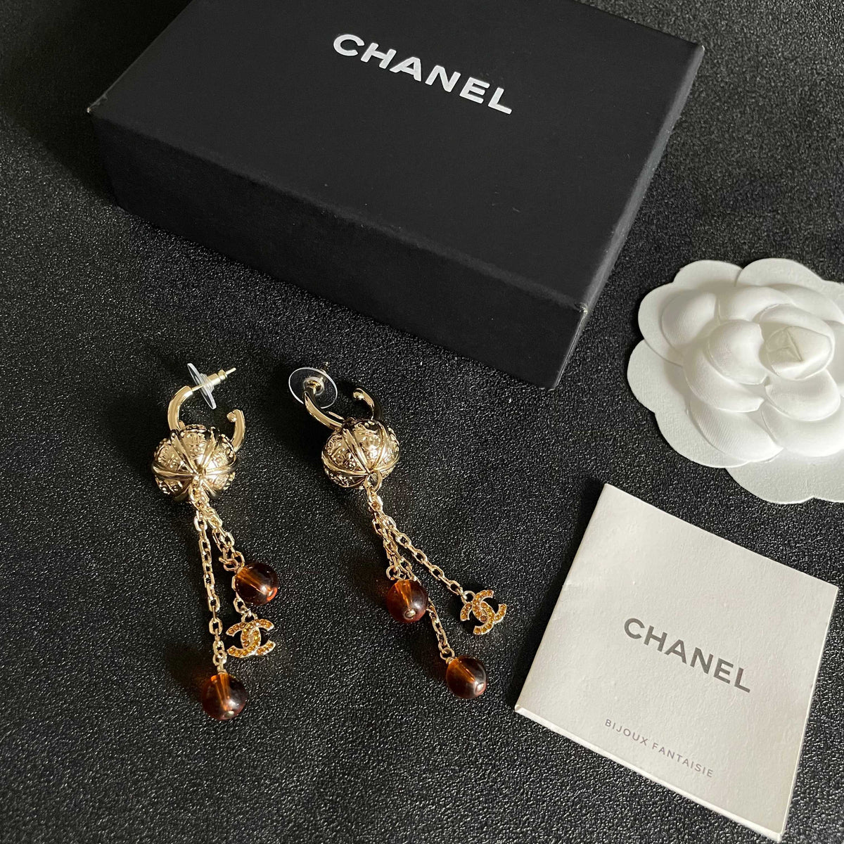 Double-C Emblem Crystal-Accent Statement Earrings – Design 003 close-up detail
