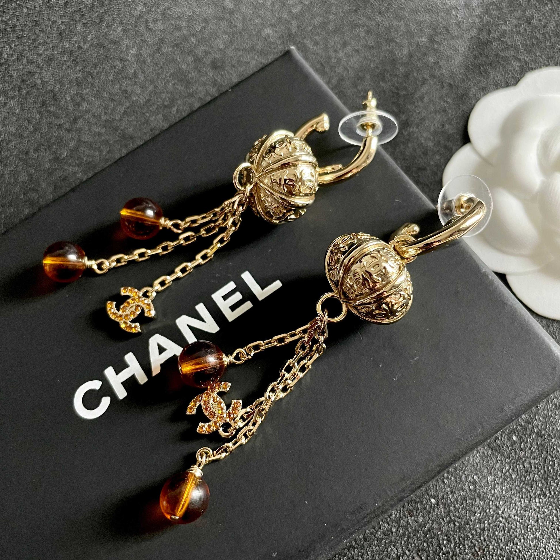Double-C Emblem Crystal-Accent Statement Earrings – Design 006 detail view