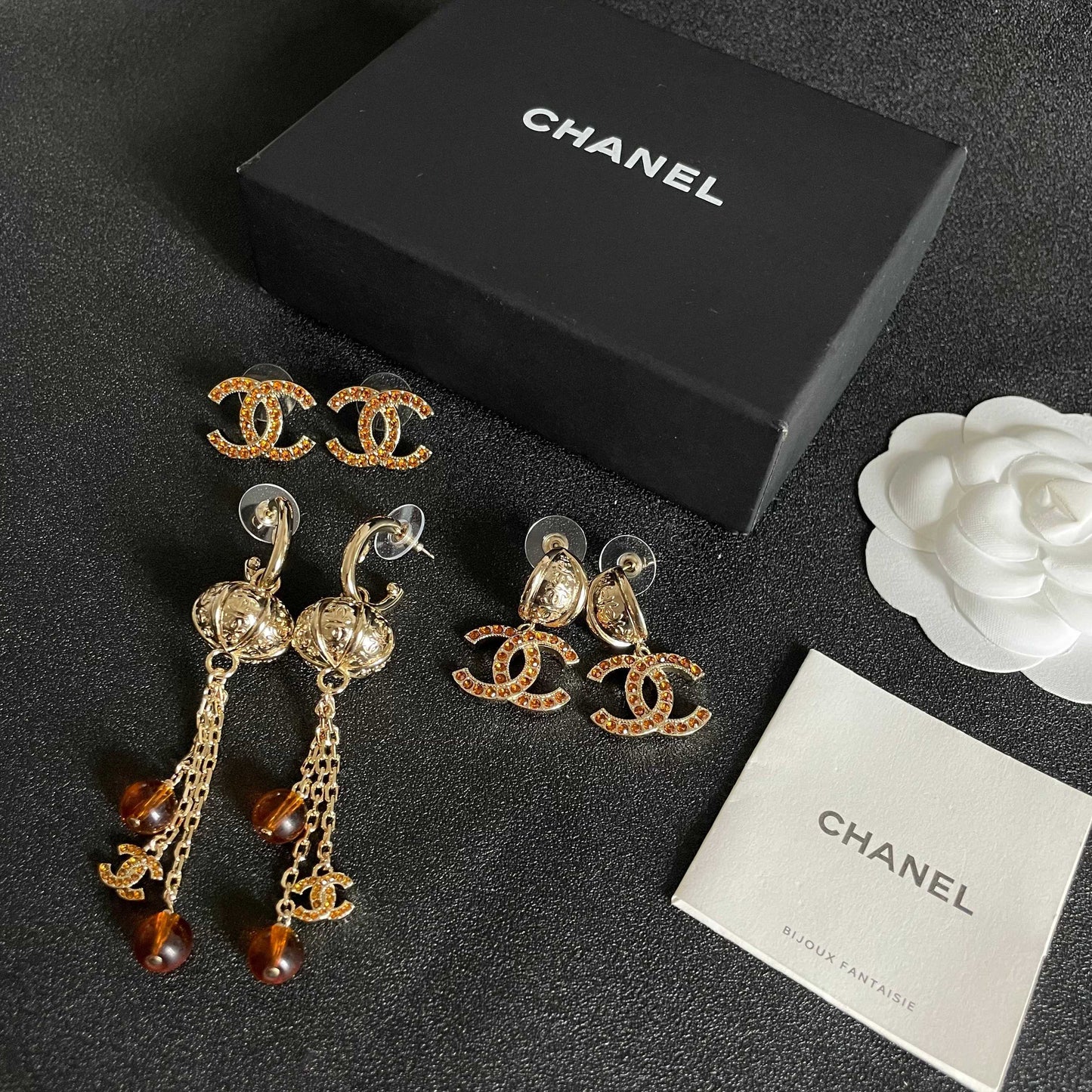 Double-C Emblem Crystal-Accent Stud Earrings – Design 001 side detail