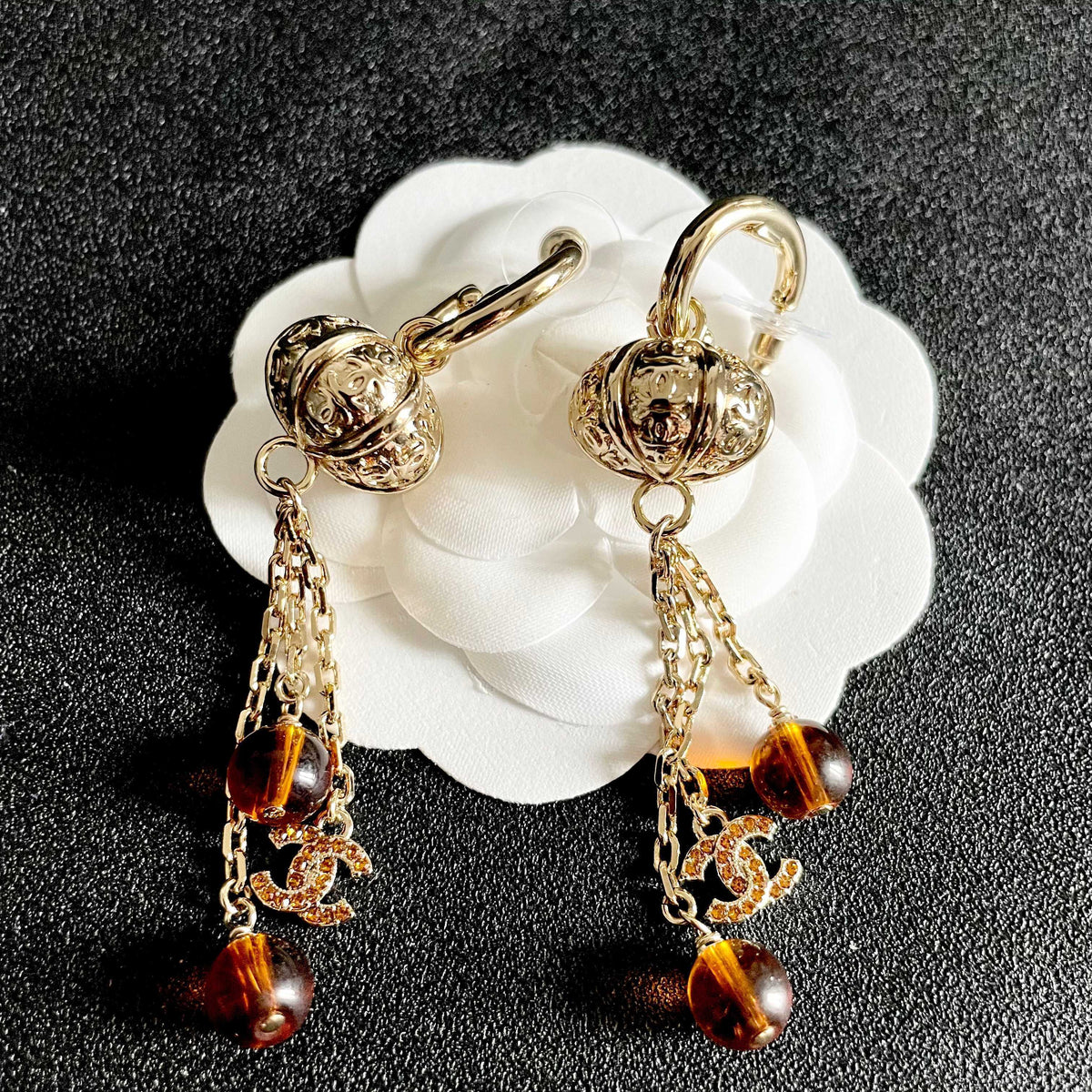 Double-C Emblem Crystal-Accent Statement Earrings – Design 003 front product view