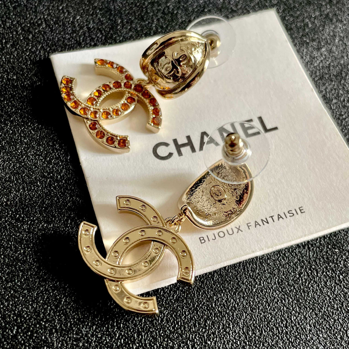 Double-C Emblem Crystal-Accent Statement Earrings – Design 002 main product view