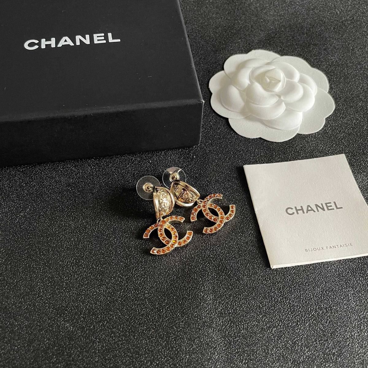 Double-C Emblem Crystal-Accent Statement Earrings – Design 002 styled product view