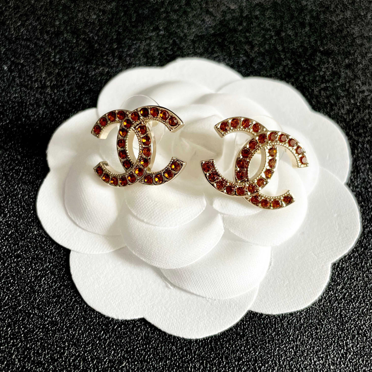 Double-C Emblem Crystal-Accent Stud Earrings – Design 001 front product view
