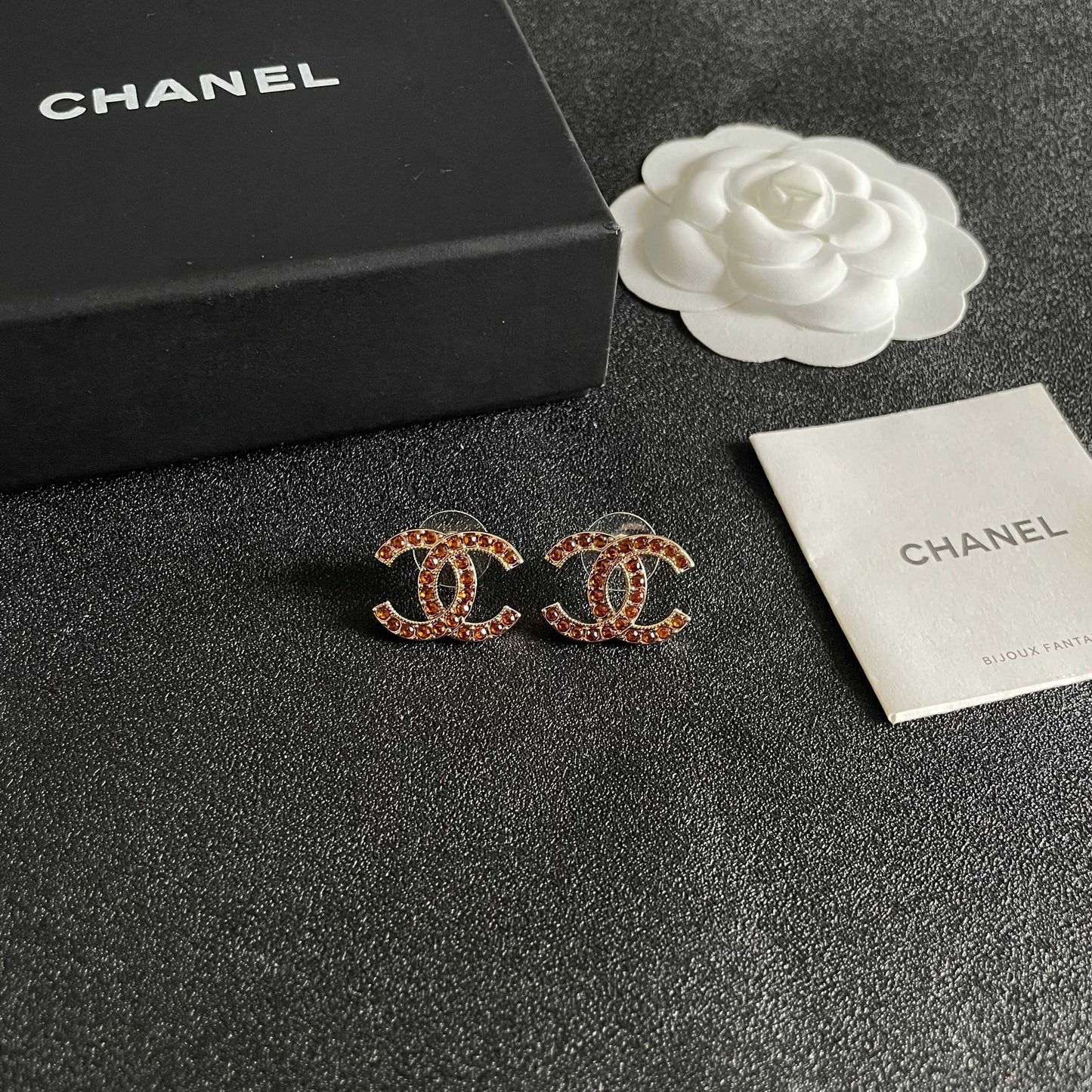 Double-C Emblem Crystal-Accent Stud Earrings – Design 002 styled product view