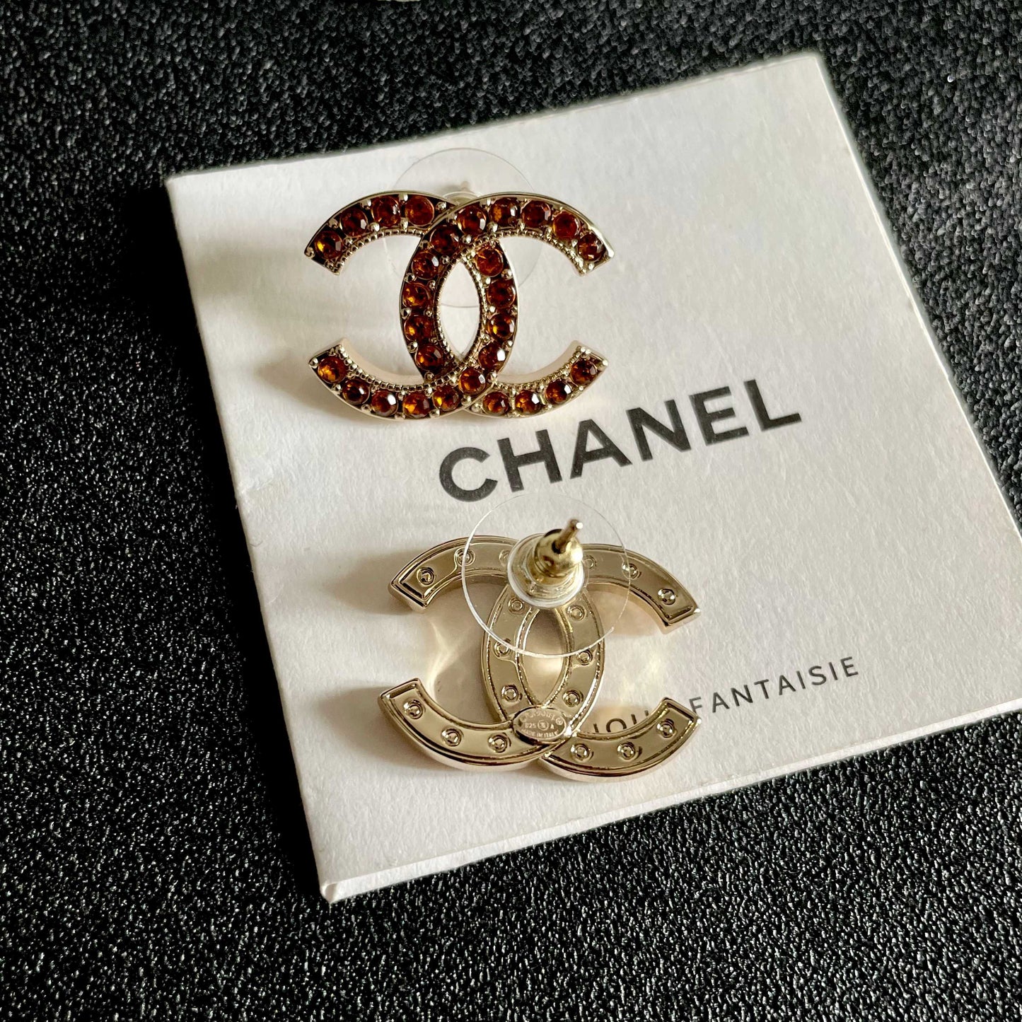 Double-C Emblem Crystal-Accent Stud Earrings – Design 001 main product view