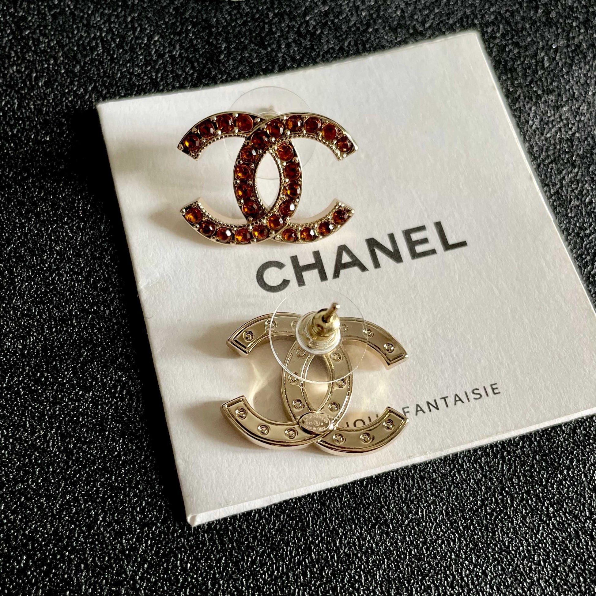 Double-C Emblem Crystal-Accent Stud Earrings – Design 001 main product view